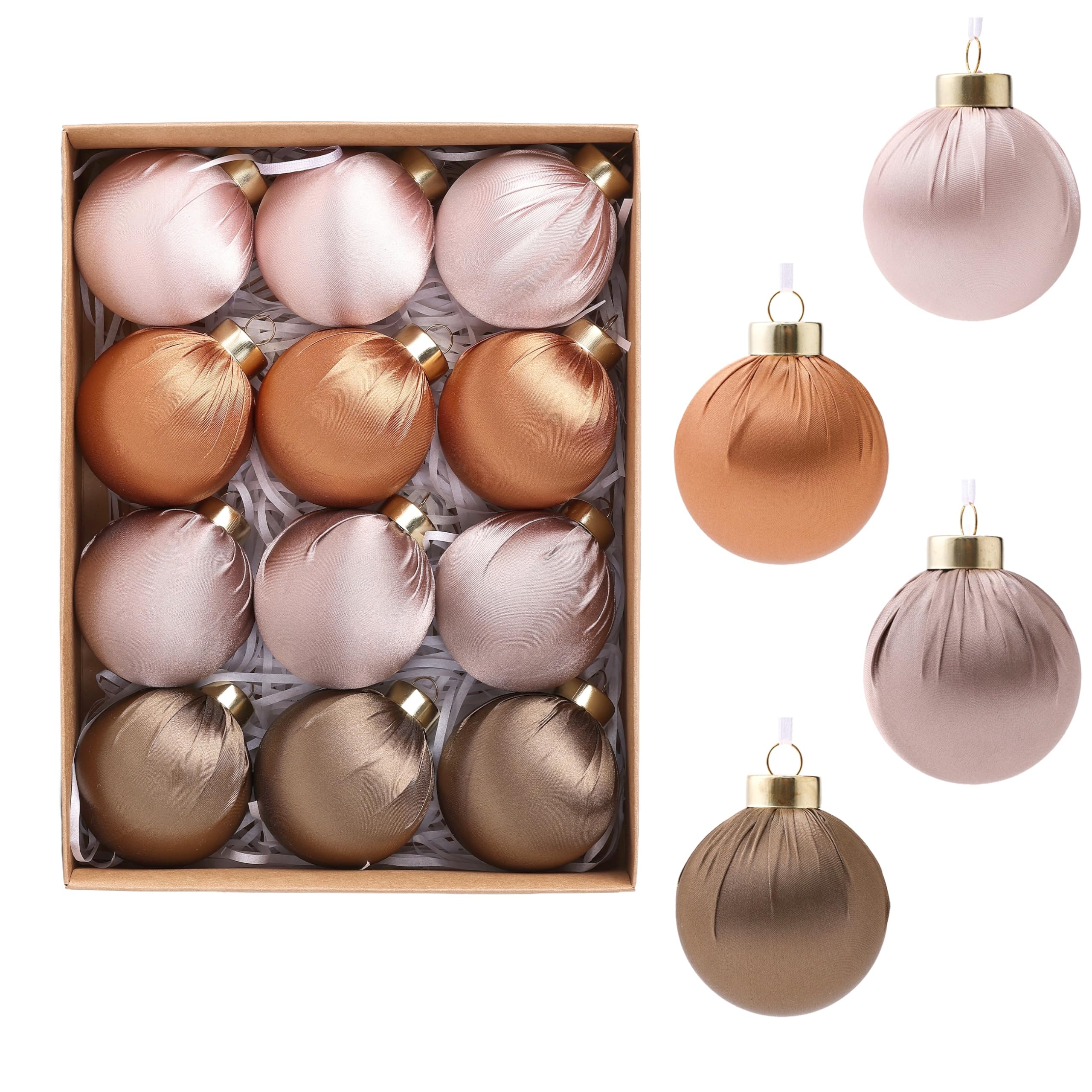 Christmas Ornaments Set 12PCS - 2.4 Inch Satin Shatterproof Elegant Vintage Decor Luxury Neutral Ball Ornaments for Tree