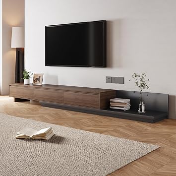 Extendable TV Stand Cabinet 200-330 cm Wide, Modern TV Unit with 3 Drawers, Space Saving Design for 65 to 100+ Inch TVs, for Lounge, Bedroom & Apartment, Multiple Colours(Walnut Brown)