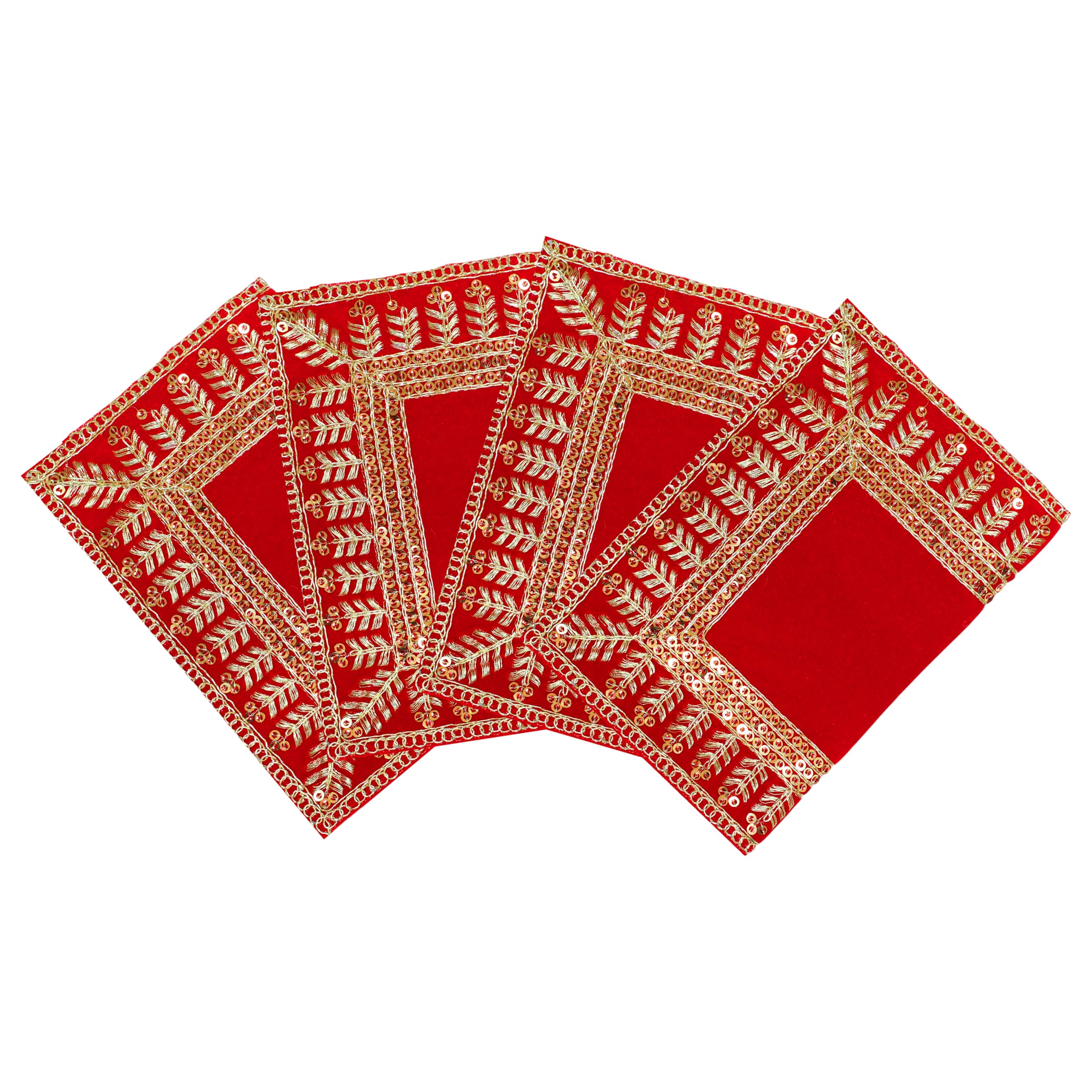 Alfombrillas decorativas de terciopelo Aasan Pooja rojo de tamaño 12 x 9 pulgadas para hogar