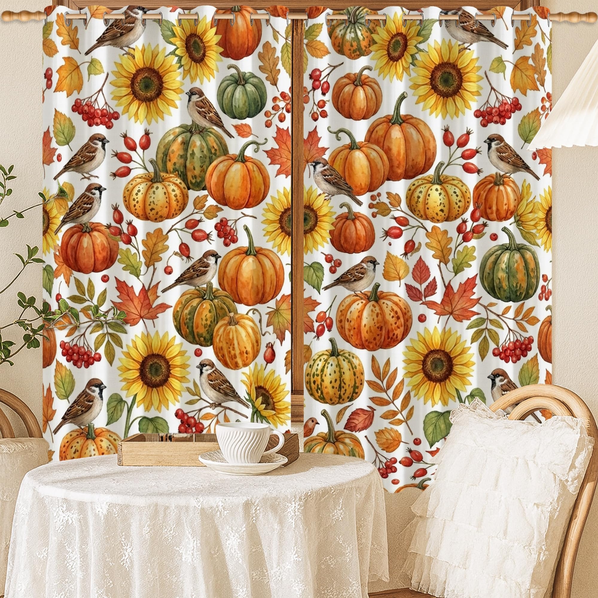 Rideaux occultants automne citrouilles et tournesols 132x137