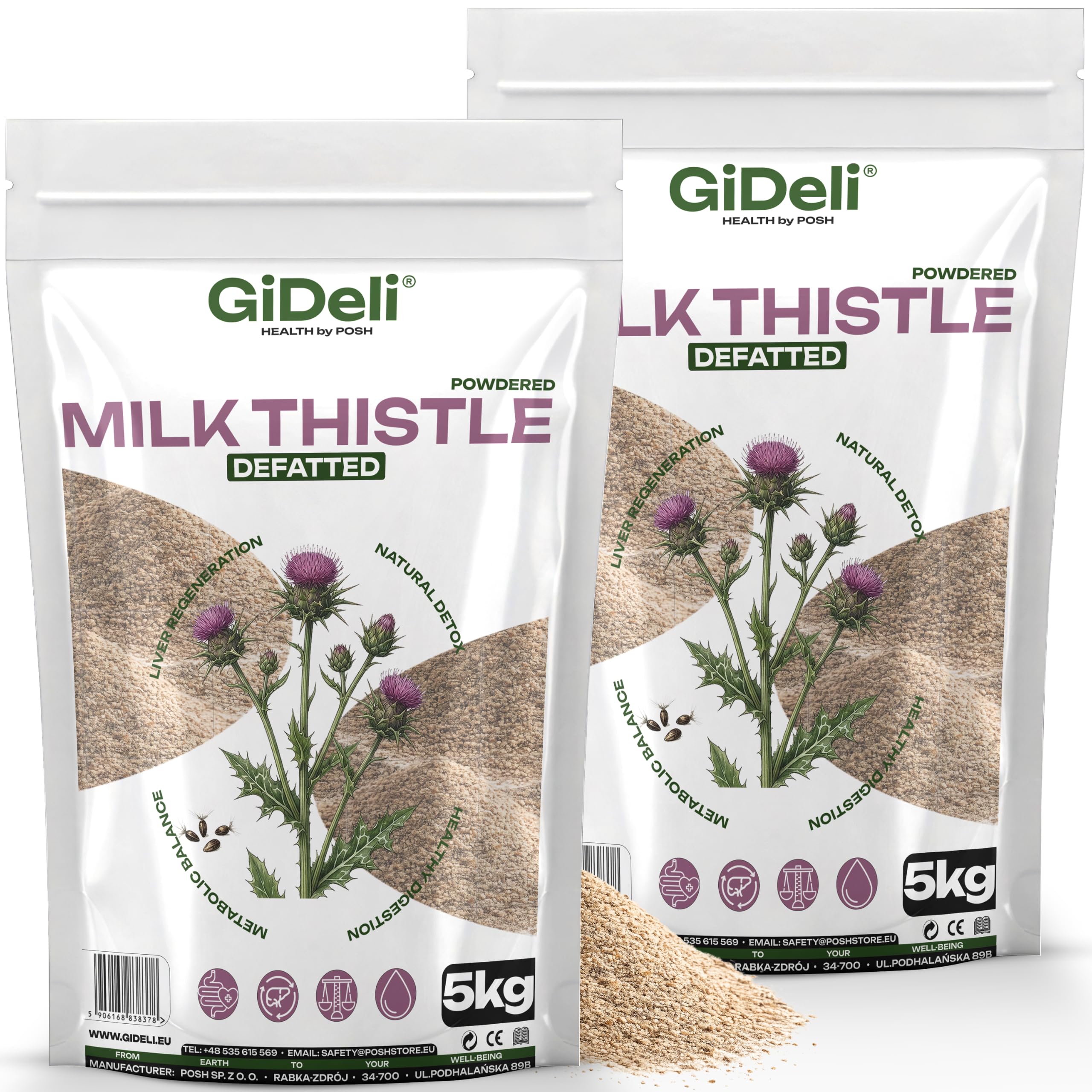 GiDeli Cardo mariano molido 2 x 5 kg – 100% polvo puro sin aditivos para la dieta diaria – Contenido natural de silimarina – Ideal para yogur, cereales, batidos y ensaladas – Origen mediterráneo