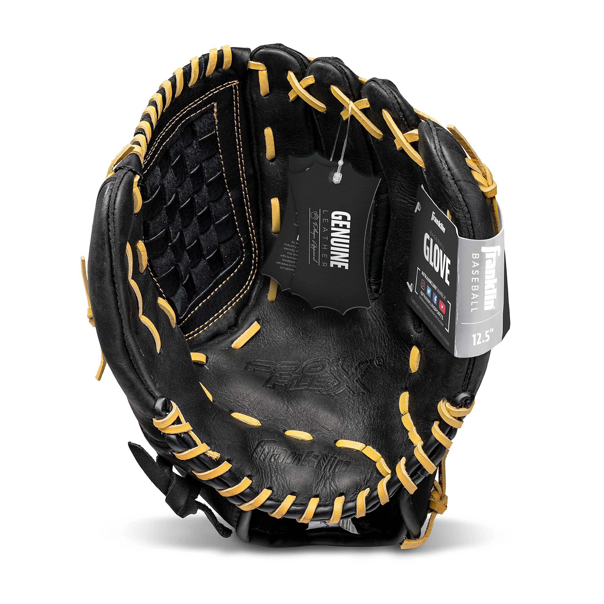 Franklin Sports Franklin Sport-Baseball-Handschuh, Unisex, Erwachsene, 31,8 cm, Proflex, Baseball, Softball, Baseball, Fastpitch, weich, Schwarz/Kamel, 30,5 cm