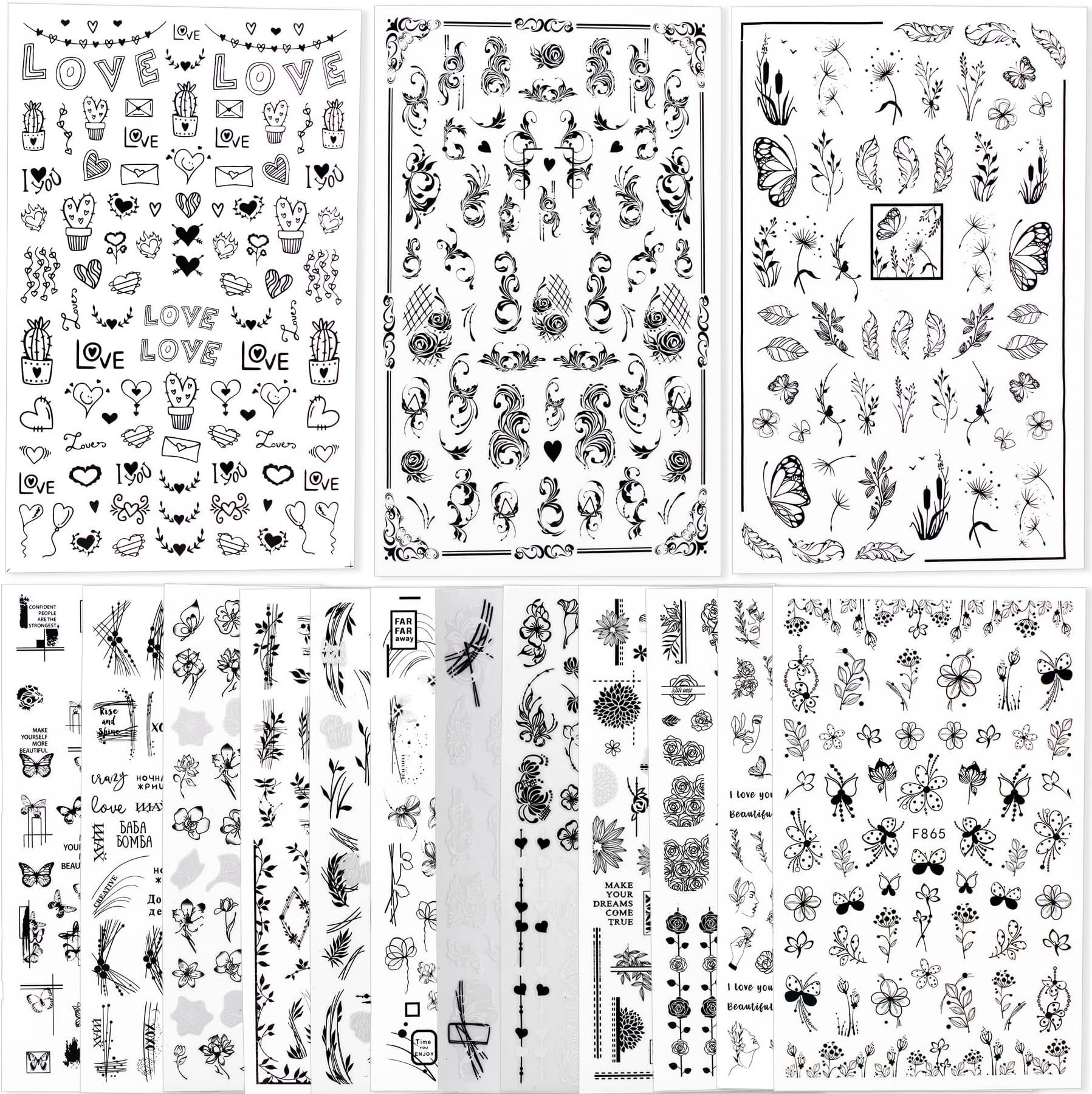 BIHRTC 15 Sheets Nail Art Stickers 3D Self-Adhesive Nail Charm Nail Decals Butterfly Nail Sticker for Women Girls Manicure Acrylic Nail Art Decorations Supplies Nails Manicure Decor