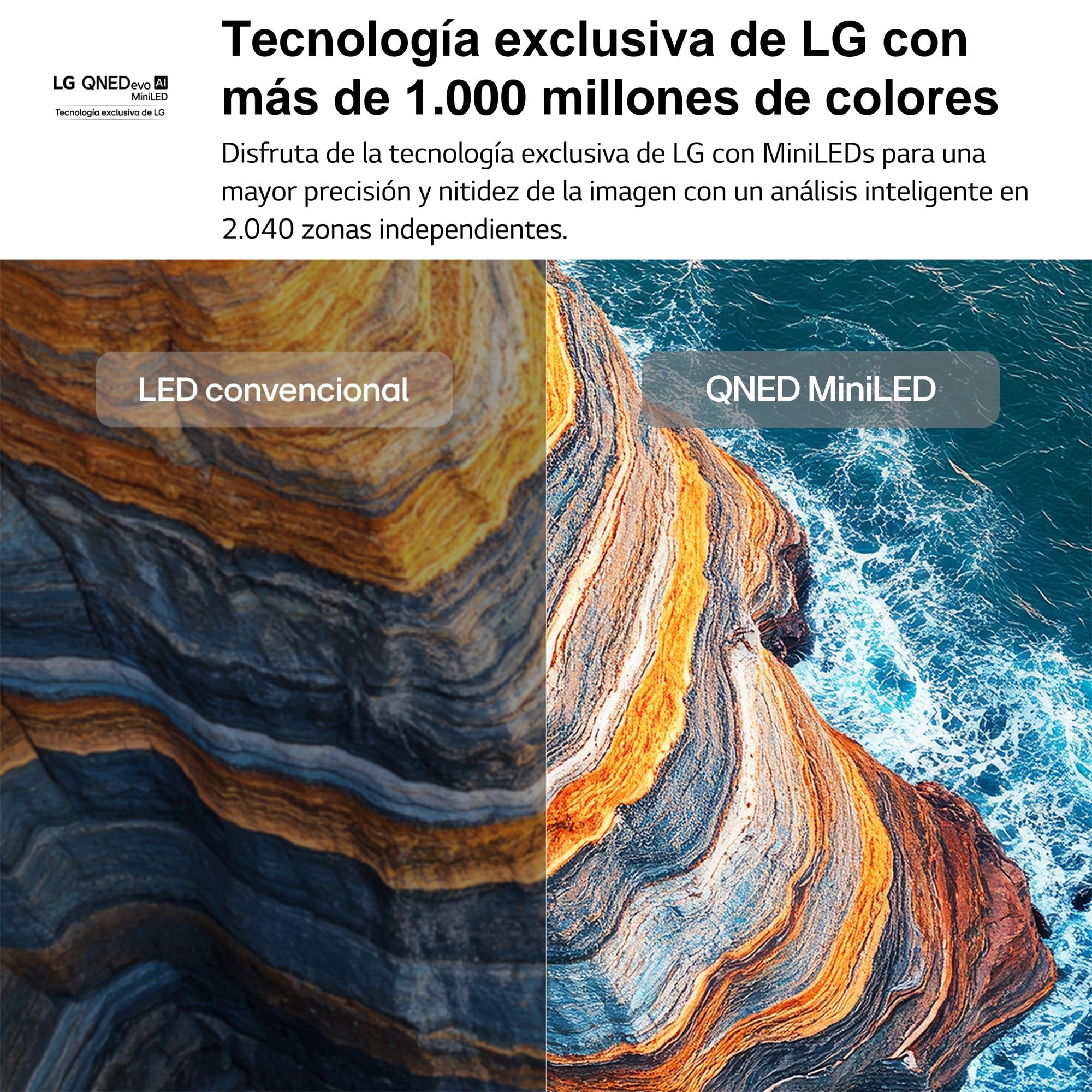 LG 43QNED70B6C - TV 43", QNED MiniLED, 4K AI, Smart TV, WebOS 25, Sin Reflejos al 94%, Procesador Alpha 5 Gen7 AI, 120Hz, Super Upscaling, HDR10 y Dolby Digital Plus, Alexa/Google Assistant, Negro