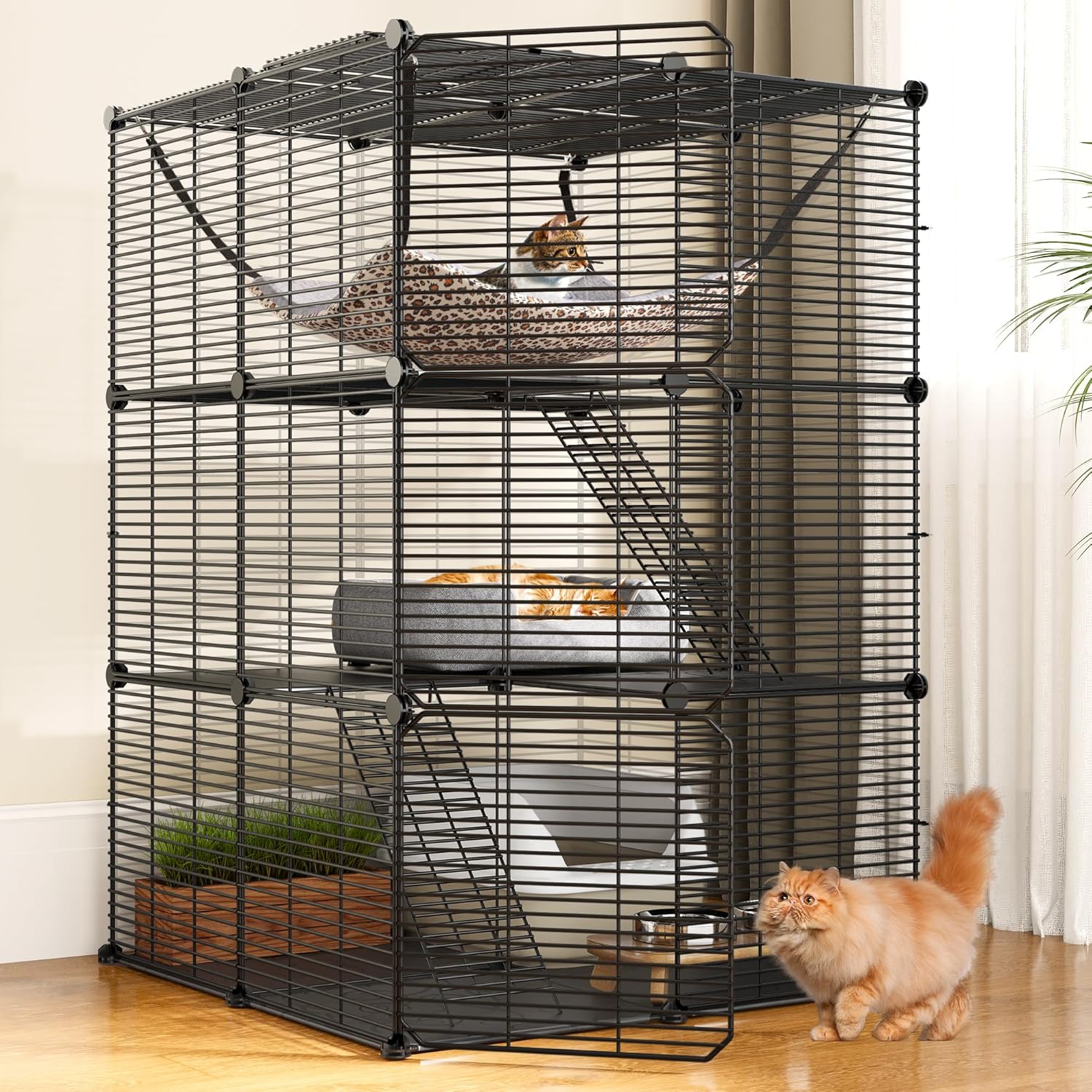 YITAHOME Cat Cage Indoor Cat Enclosures DIY Cat Playpen Metal Kennel with Extra Large Hammock for 1-2 Cats