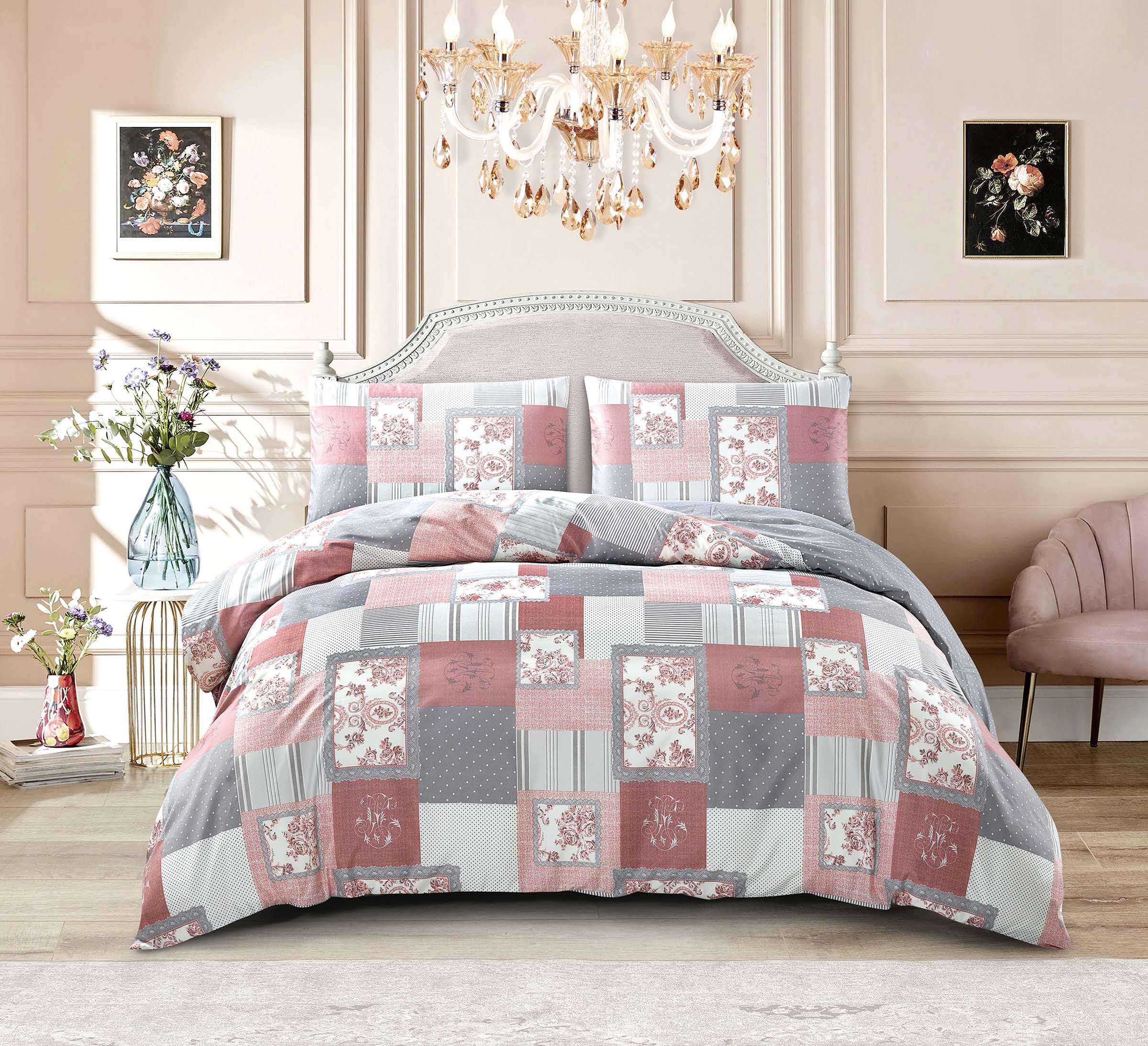 Cotton Rich Duvet Cover Set โ Patchwork Floral Printed, Breathable Quilt Cover, Durable and Comfortable Bedding Set with Pillowcases (FIne Decor, Double)
