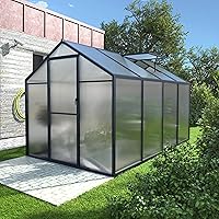 Vista 1 de Mupater Invernadero con marco de aluminio de 6 x 8 pies, invernadero de policarbonato resistente con puerta con cerradura y ventilación de techo