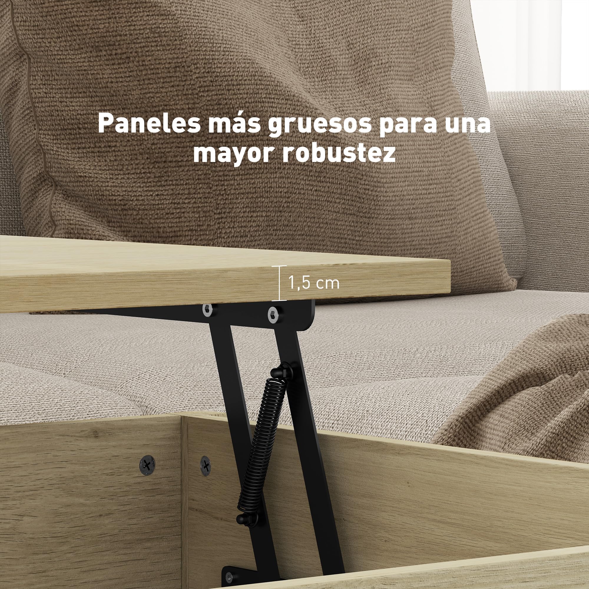 HOMCOM Mesa de Centro Elevable Encimera Elevable Cajones Roble | Mesa de Café, Espacio Oculto de Almacenaje, Estante Abierto, 100x50x48-62 cm