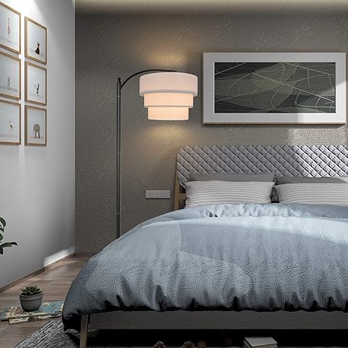 Miniatura 6 de EDISLIVE Pantalla de lámpara de lino de tambor de 3 niveles para lámpara colgante, lámpara de pie, lámpara de repuesto con clip en la bombilla,