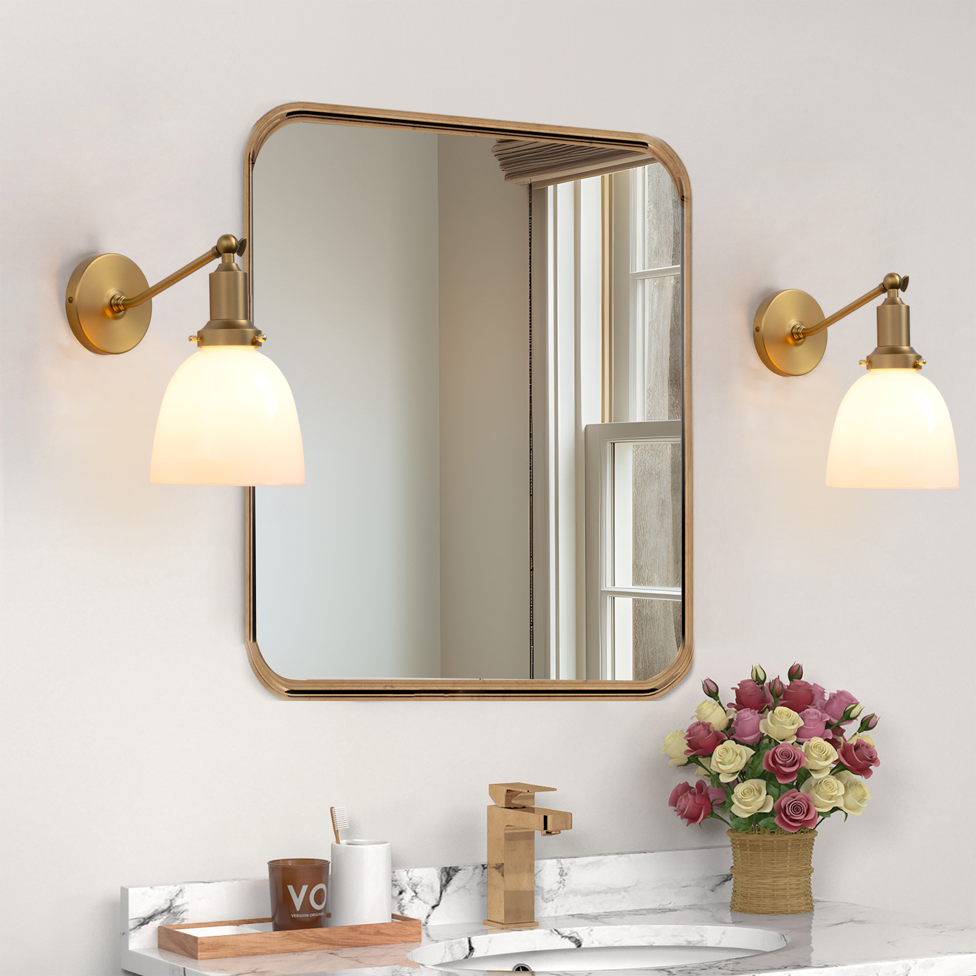 Image of PERMO Industrial Sconces Vintage Slope Pole Wall Mount Single Sconce with 6.7 inch Oval Dome Milk White Glass Shade Wall Light Fixture for Livingroom Bedroom