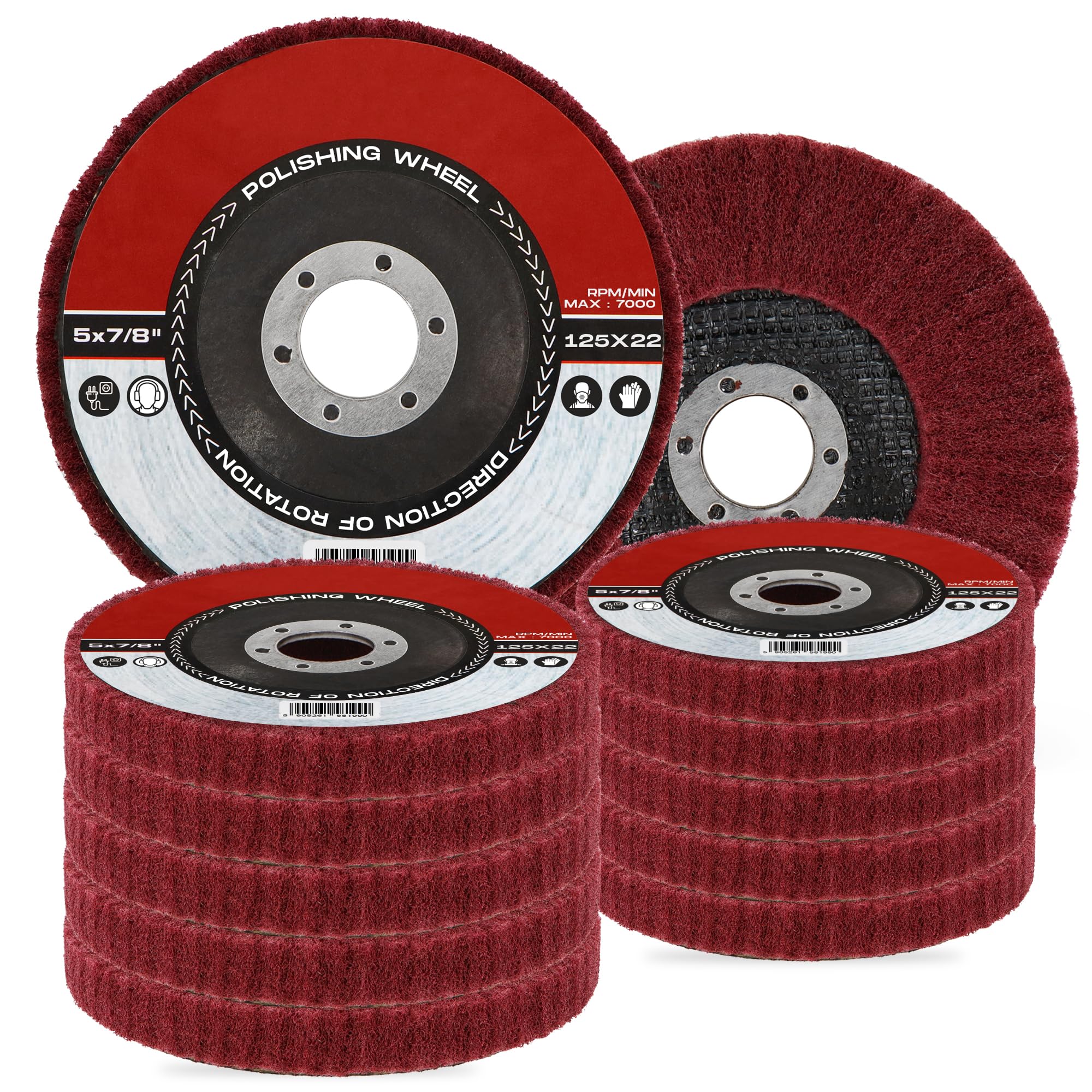 10x Dischi Pulizia 125 x 22,2 mm Ruote Lucidatura Smerigliatura Polietilene Poliammide Fibra Molatura Vernice Rimozione e Ruggine Smerigliatrice Angolare