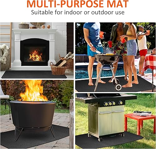 Miniatura 6 de Vidafelic Tapete para chimenea, 48 x 28 pulgadas, tapete ignífugo para estufa de leña, protege el suelo de chispas, alfombrilla antideslizante para