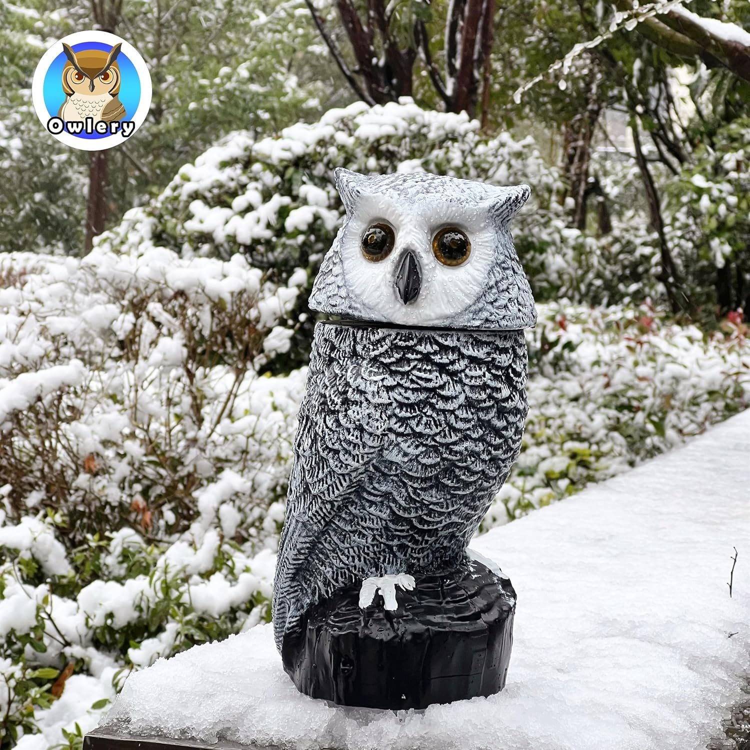 Snowy Solar Owl With Motion Detector, Flashing Eyes, Spinning Head, Realistic Hooting and Silent Mode, Outdoor Statue, Winter Garden Decoration for Home, Patio and Fence - Image 6