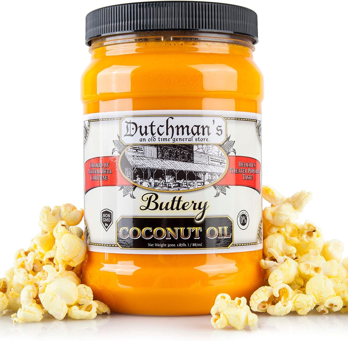 Dutchman’s Popcorn Coconut Oil | Butter Flavored Oil, 30oz Jar - Colored with Natural Beta Carotene, Makes Theater Style Popcorn, Vegan, Healthy, Zero Trans Fat, Gluten Free, Made in USA