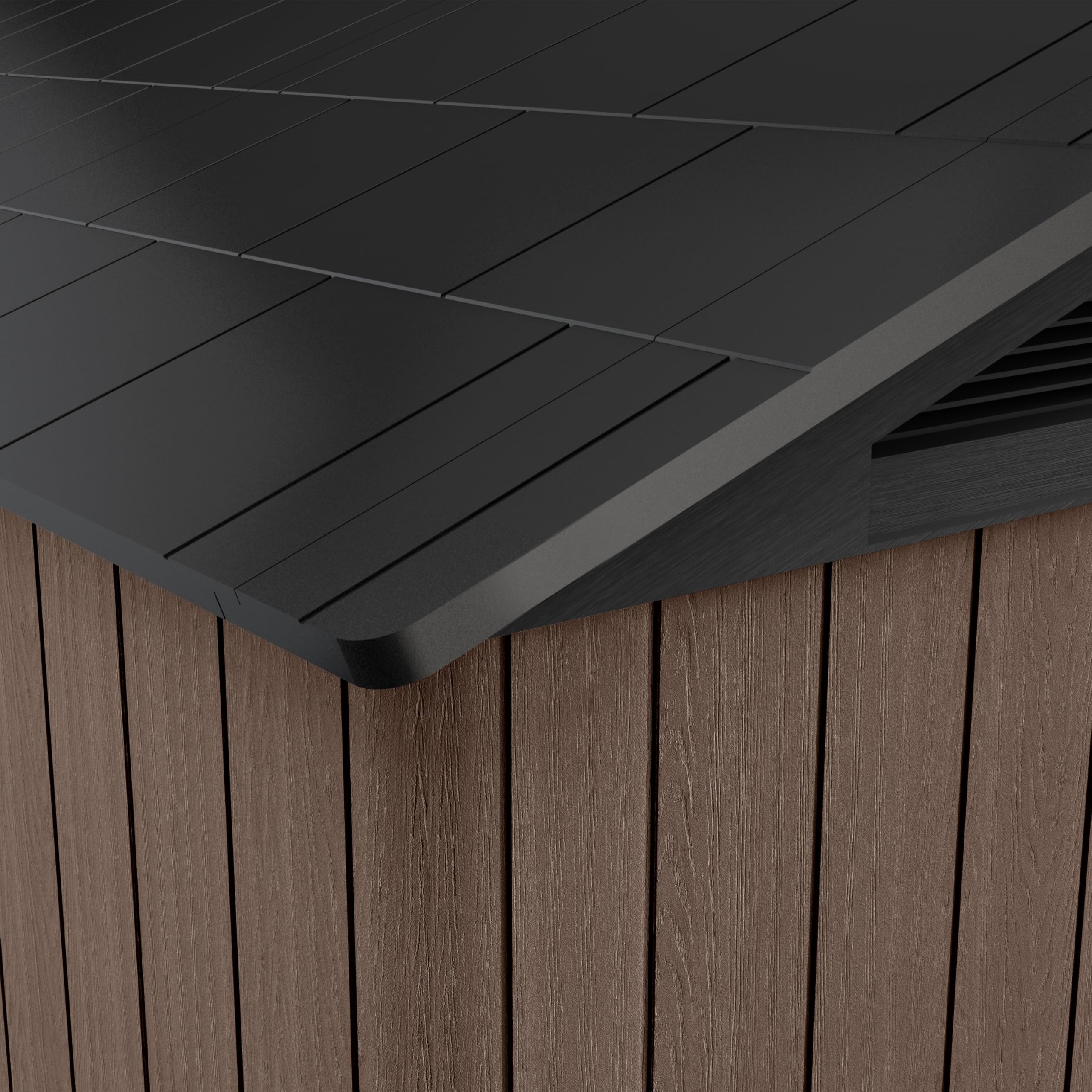 Keter Stronghold 8x6 Gartenhaus, geräumig & robust, EVOTECH™-Material, stahlverstärkt, Braun, Maße: 252 x 175 x 241 cm