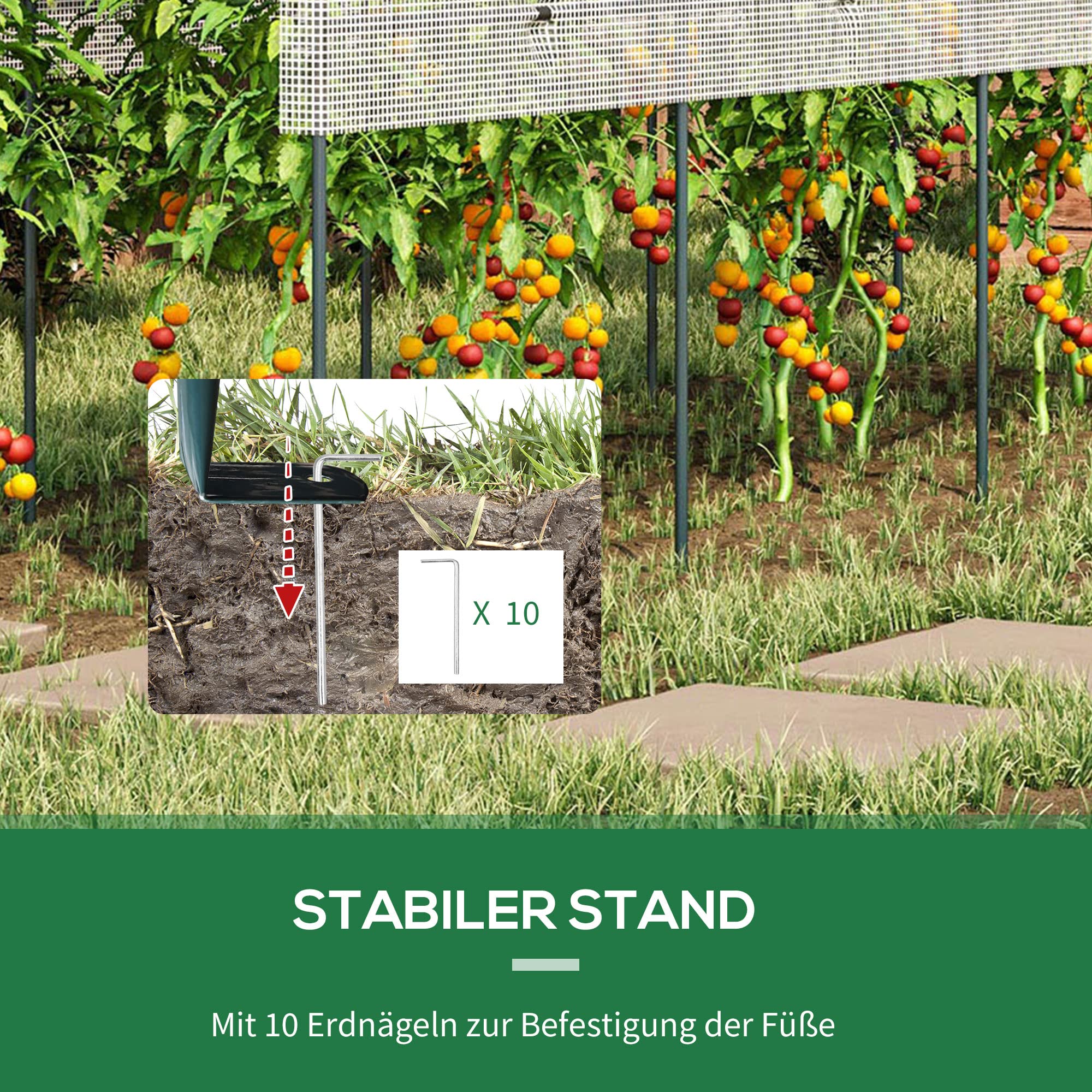 Outsunny Gewächshaus Winterfest Foliengewächshaus mit Bogendach, Erdanker Robuster Stalrahmen, Offenes Treibhaus zum Stecken, 400 x 120 x 170cm, Tomatenhaus für Tomaten, Gemüse, Pflanzen, Weiß