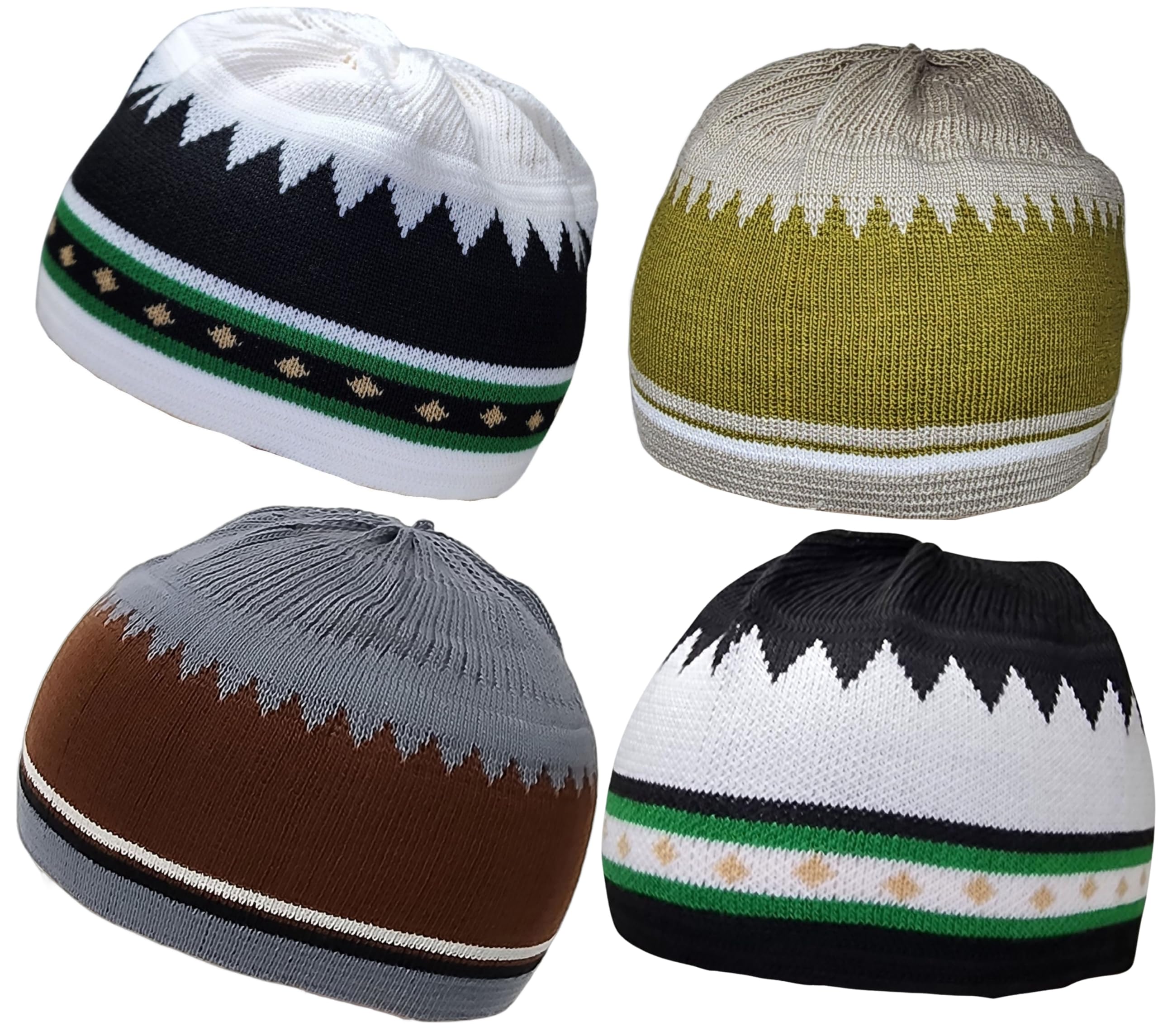 Set 4 Kufi Hat for Men Muslim AMN-225 Beanie Skull Cap Islam Taqiyah Takke Gift