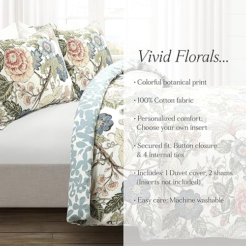 Miniatura 9 de Lush Decor Sydney - Juego de edredón de 3 piezas, diseño de flores y hojas, tamaño matrimonialqueen, verde y azul