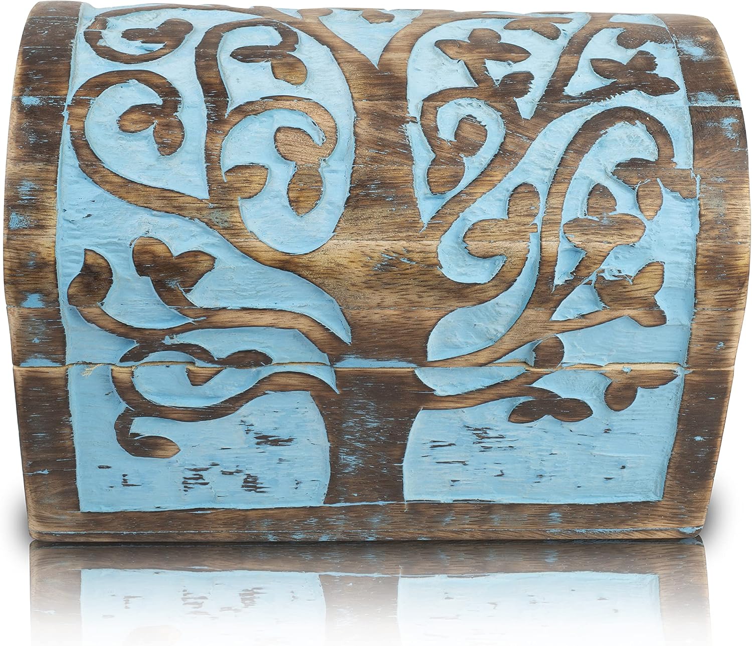 Great Birthday Gift Ideas Handmade Decorative Wooden Jewelry Keepsake Box With Tree of Life Carvings Jewelry Organizer Treasure Chest Trinket Holder Watch Storage Lock Box (Blue Wash Finish) - Image 4