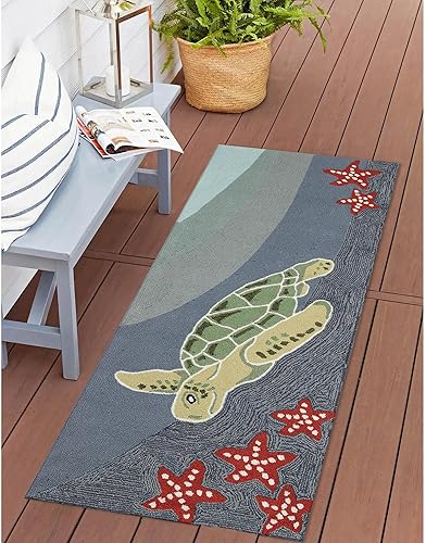 Miniatura 23 de Liora Manne Compass - Alfombra azul marino para porche delantero para interiores y exteriores, 5 pies x 7 pies 6 pulgadas Compass Navy,Brújula