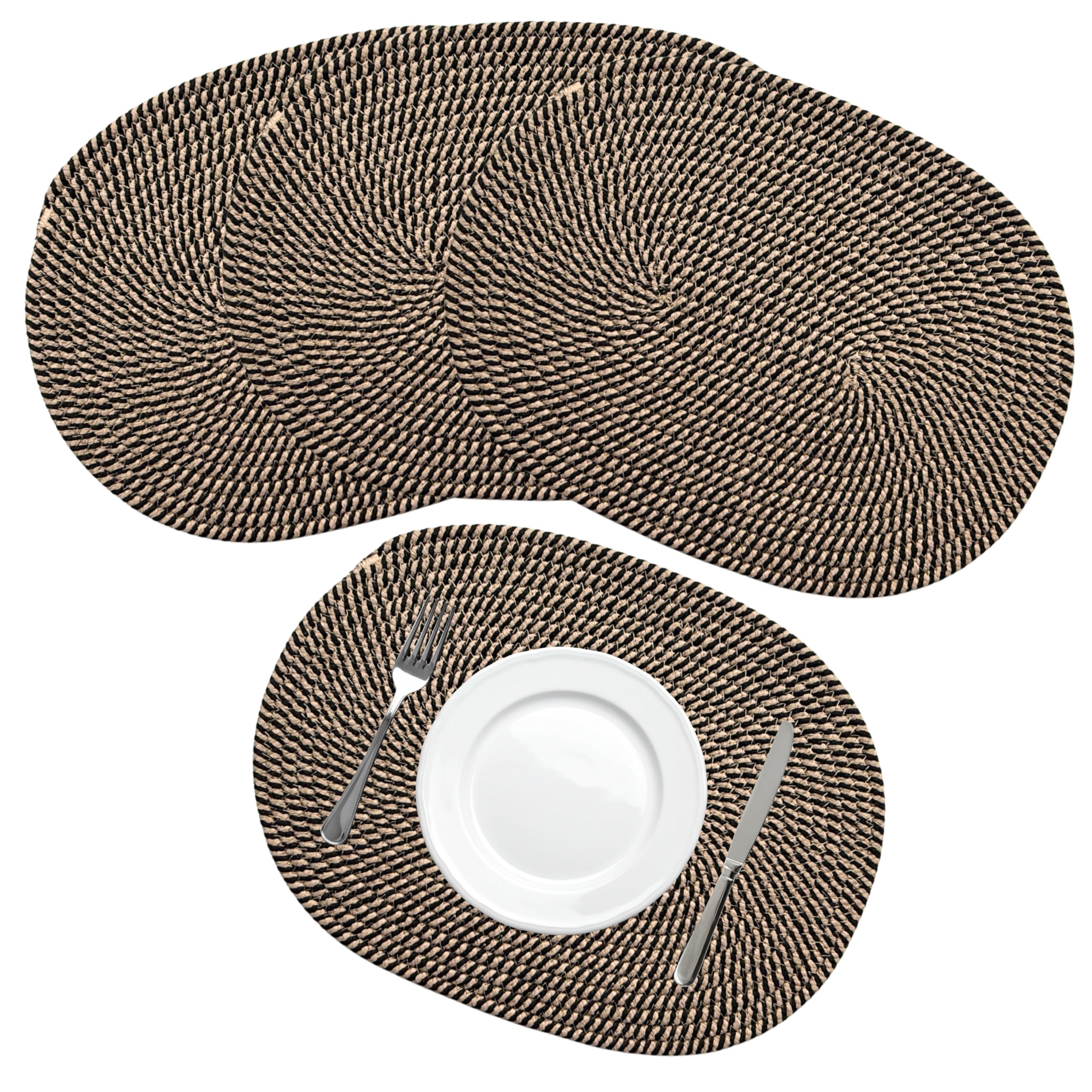 Breezy Nest Twister Cotton Rope Oval Placemats 40 X 30 Cm – Woven Table Mats For Dining Table – Neutral Kitchen Placemats Set – Modern Home Table Decor (4, )