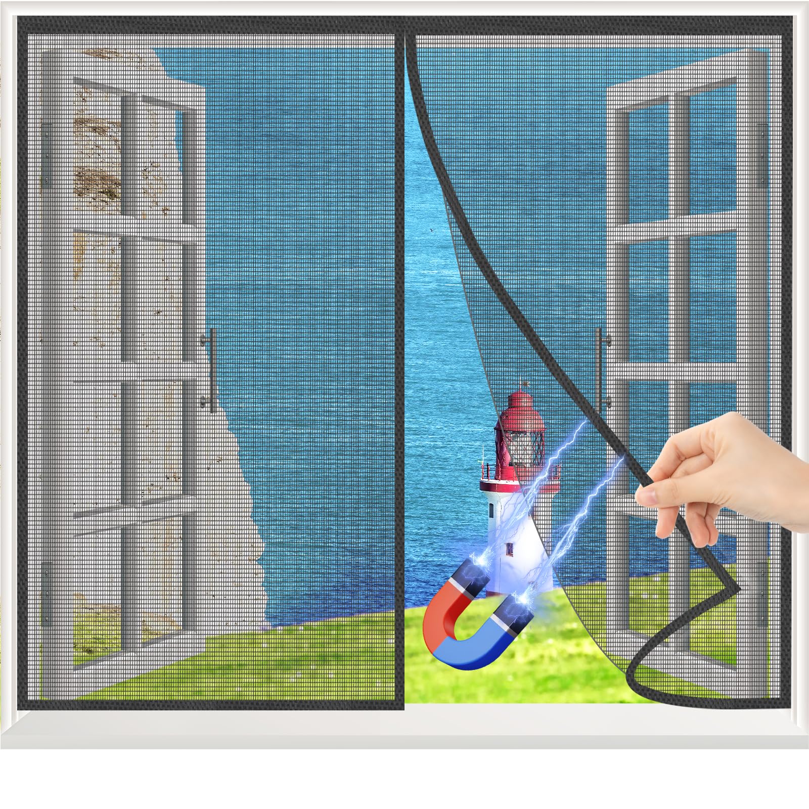 Fentar Magnetic Window Fly Screen, 100x130cm Fly Screens for Windows Magnetic, Thickened and Fine Window Mosquito Net, No Drilling Fly Screen for Windows, Silent Insect Mesh That Close Automatically