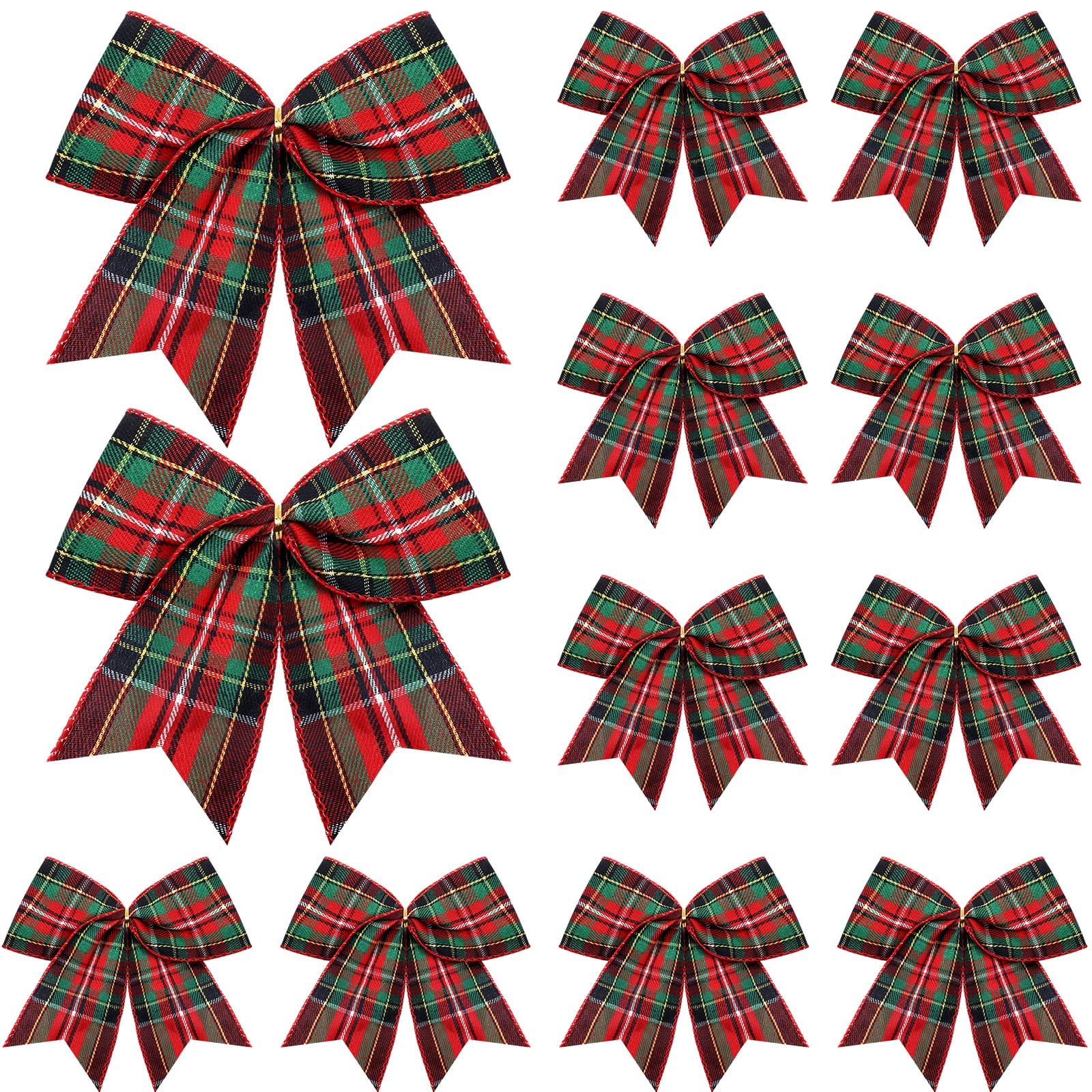 Jetec 10 Pcs Christmas Buffalo Plaid Bows Decorations 6 Inch Christmas Check Plaid Bows Tie Bows Wreaths Ornaments for Xmas Tree Garland DIY Crafts Home Indoor Outdoor Decor (Red, Green, Gold Plaid)