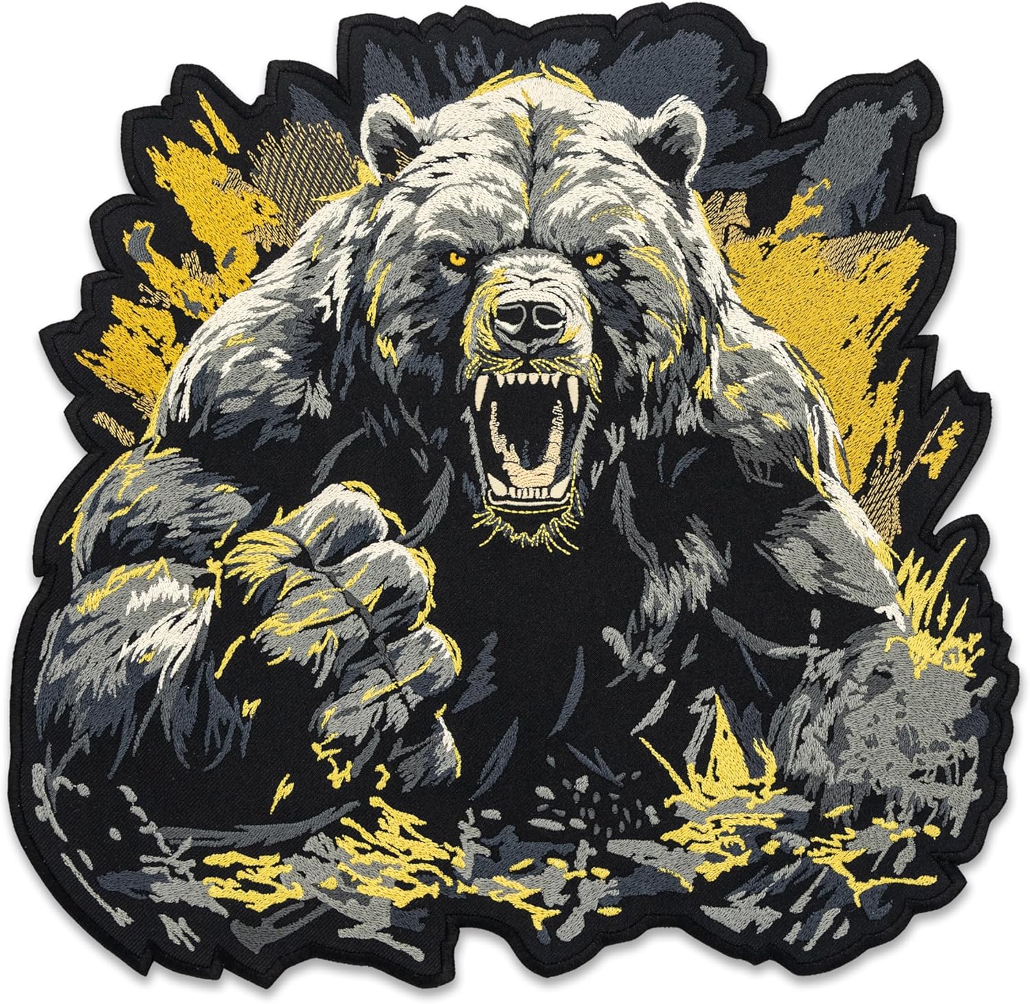EMBROVERSE Brutal Grizzly Bear Large Back Patch - Embroidered Wild Angry Beast, Fierce Animal, Biker Freedom Spirit Powerful Emblem, Jacket Accessory, 10 x 9.8 inches