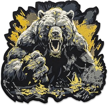 EMBROVERSE Brutal Grizzly Bear Large Back Patch - Embroidered Wild Angry Beast, Fierce Animal, Biker Freedom Spirit Powerful Emblem, Jacket Accessory, 10 x 9.8 inches