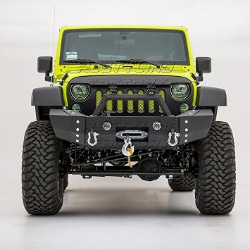 -Heavy Duty Rock Crawler Front Bumper With OE Fog Light Hole & Built In Winch Plate & 2x D-Ring for 07-18 Jeep Wrangler JK