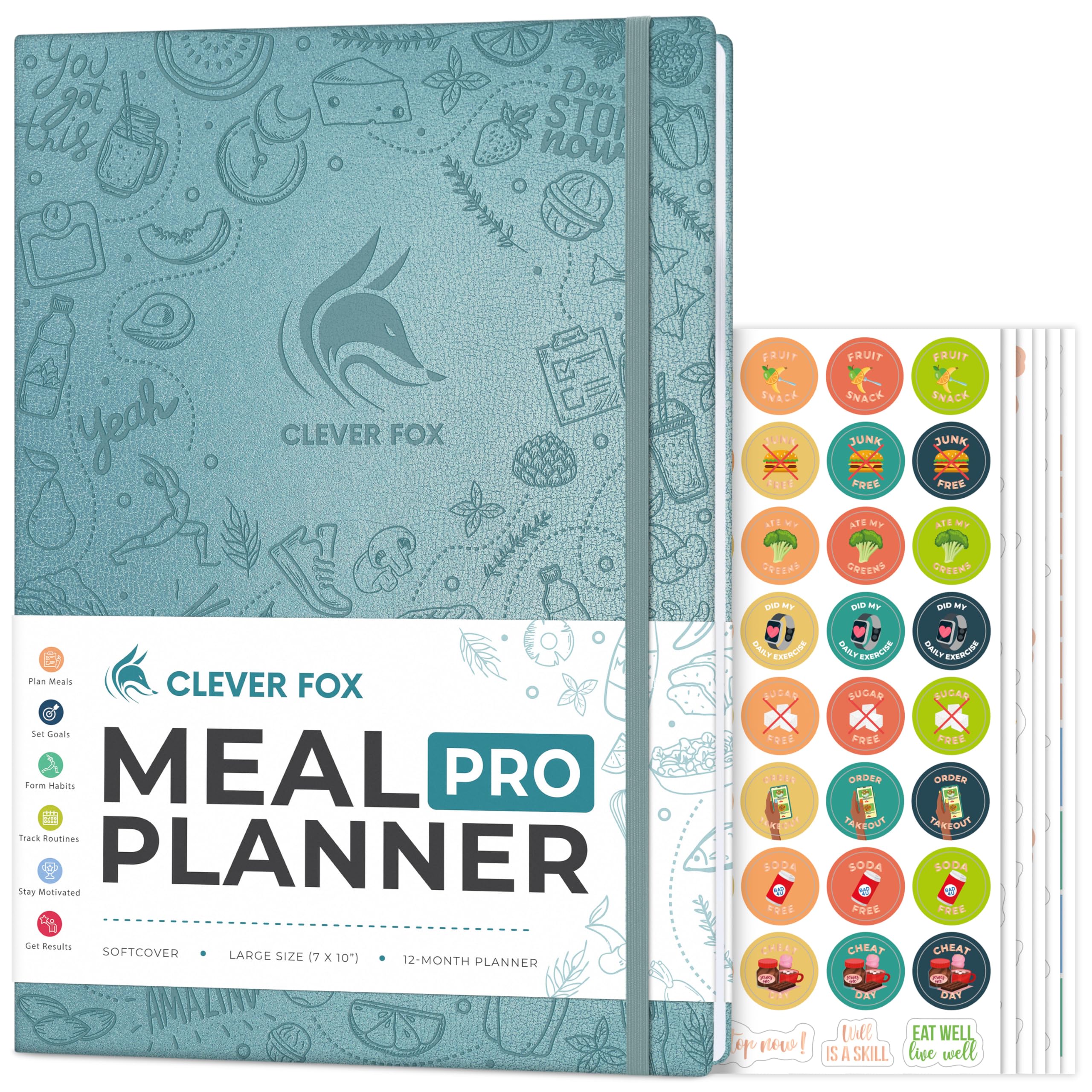 Clever Fox Meal Planner PRO – Weekly Meal Prep Journal with Grocery List & Weigh Loss Tracker – Diet, Fitness & Welness Log Book – Nutrition Diary Notebook – Lasts 12 Months, 7x10” (Aquamarine)