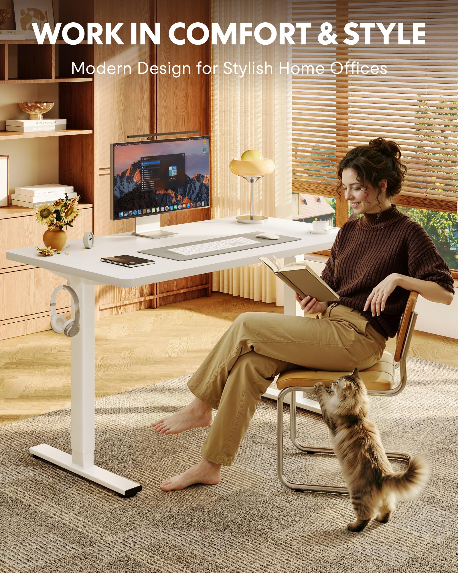 Flexispot - - FLEXISPOT EN1 One-Piece Standing Desk with 1-Inch Thick Desktop, 48x30 Electric Height Adjustable Desk for Home Office & Multi-Device Workstations, Mahogany