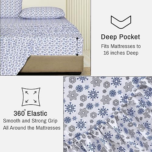 Miniatura 5 de RUVANTI - Sábanas de franela tamaño matrimonial, 100% algodón cepillado, bolsillos prof. de 16 pulg (se adapta hasta 18 pulg), transpirables,