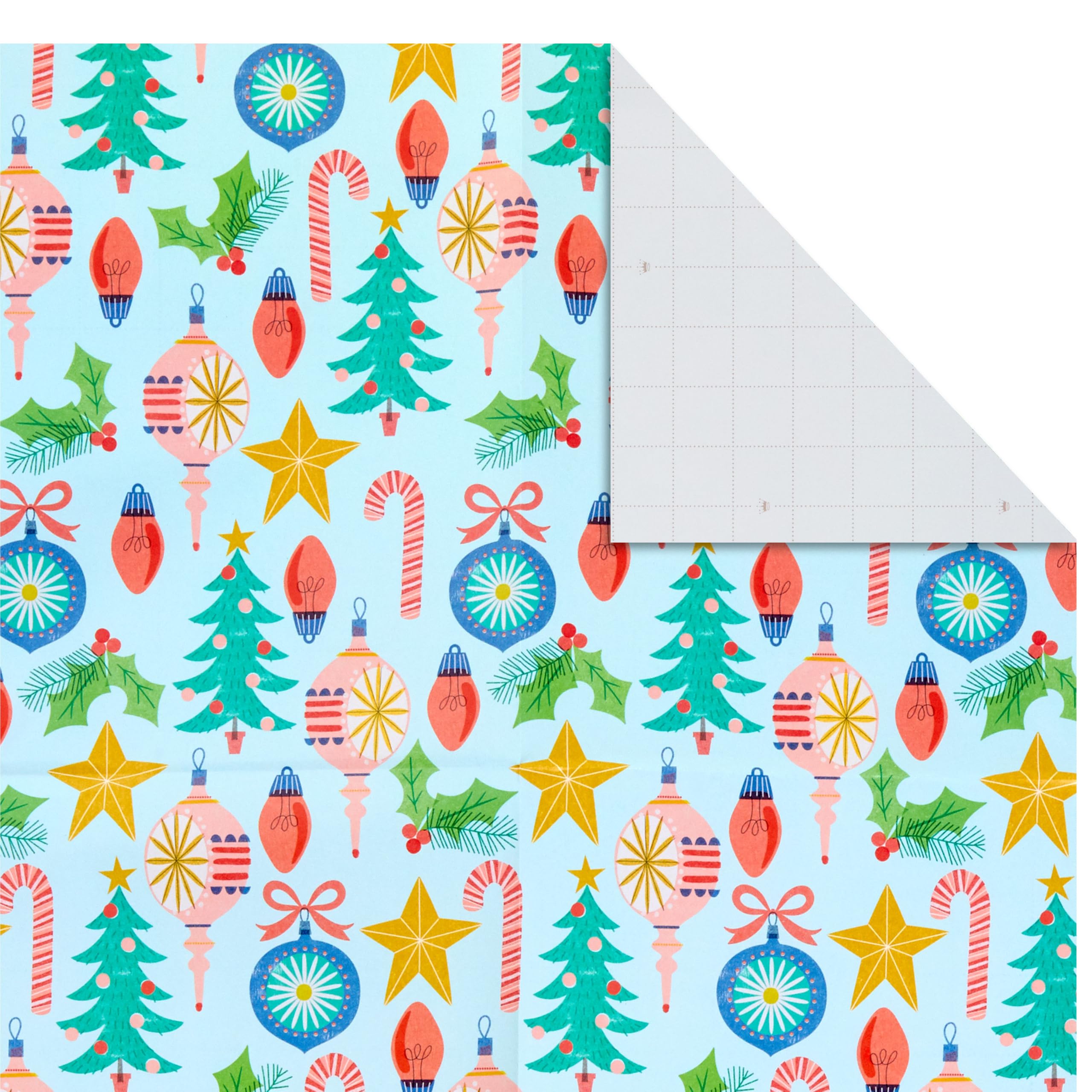 Hallmark Süßes Weihnachts-Geschenkpapier mit Cutlines auf der Rückseite (12 gefaltete Bögen mit Aufkleber-Geschenkanhänger) Rosa, Mintgrün, Pflanzen, Kaktus, Geschenke, Ornamente