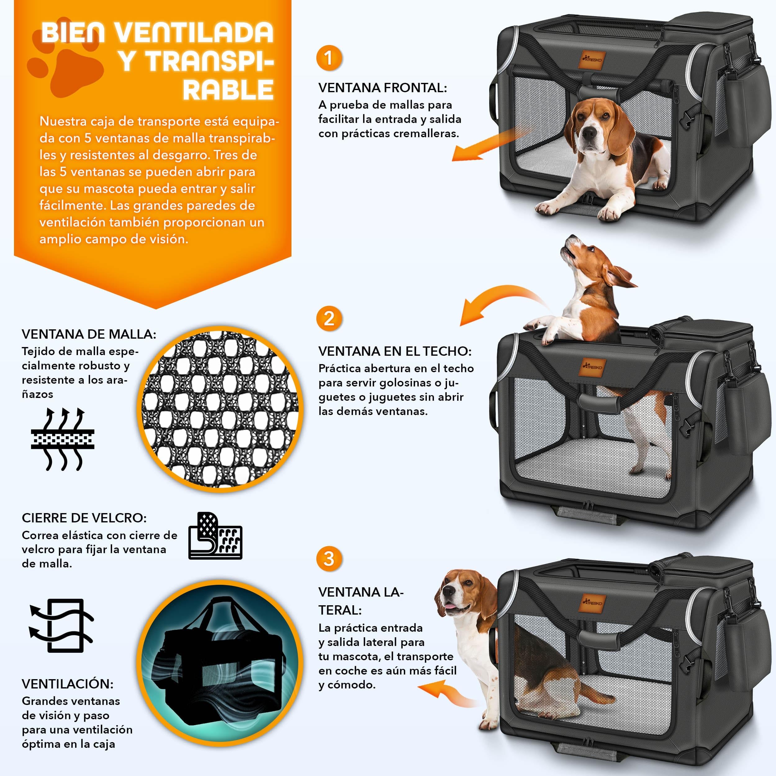 TRESKO Caja Plegable para Perros con Alfombrilla para Fugas, 83 x 58 x 58 cm, Transportín para Perros