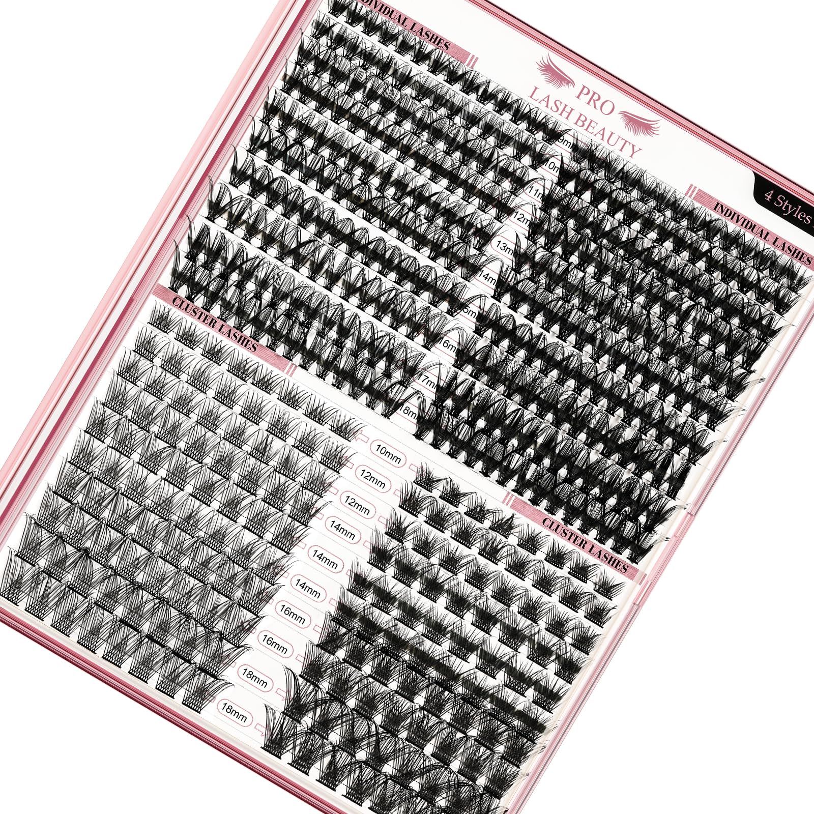 Lash Clusters 440 Pcs Individual Lashes Cluster Lashes 4 Styles Mixed DIY Lash Extension 30D 40D Natural Volume Large Tray Thin Band Easy to Apply at home Lashes(4 Styles, D-10-18mix)