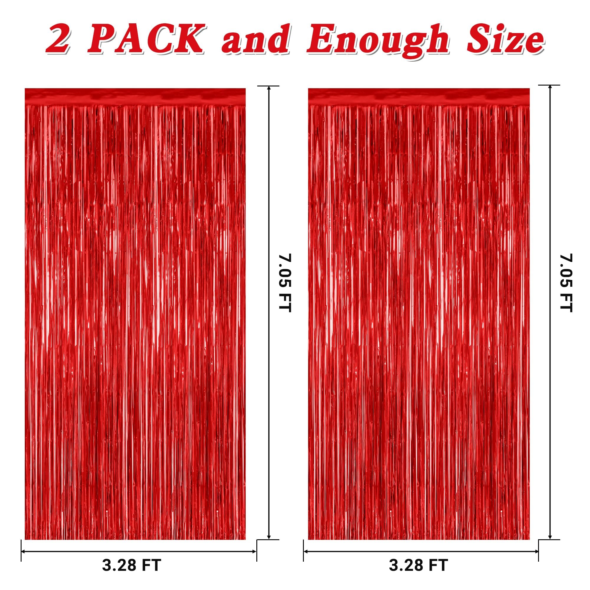 2 Pack Red Tinsel Backdrop, 3.28 FT x 7.05 FT Fringe Curtains, Red Foil Tinsel Party Streamer Backdrop Curtains, Wedding Photo Backdrop Party Decorations for Wedding Anniversaries