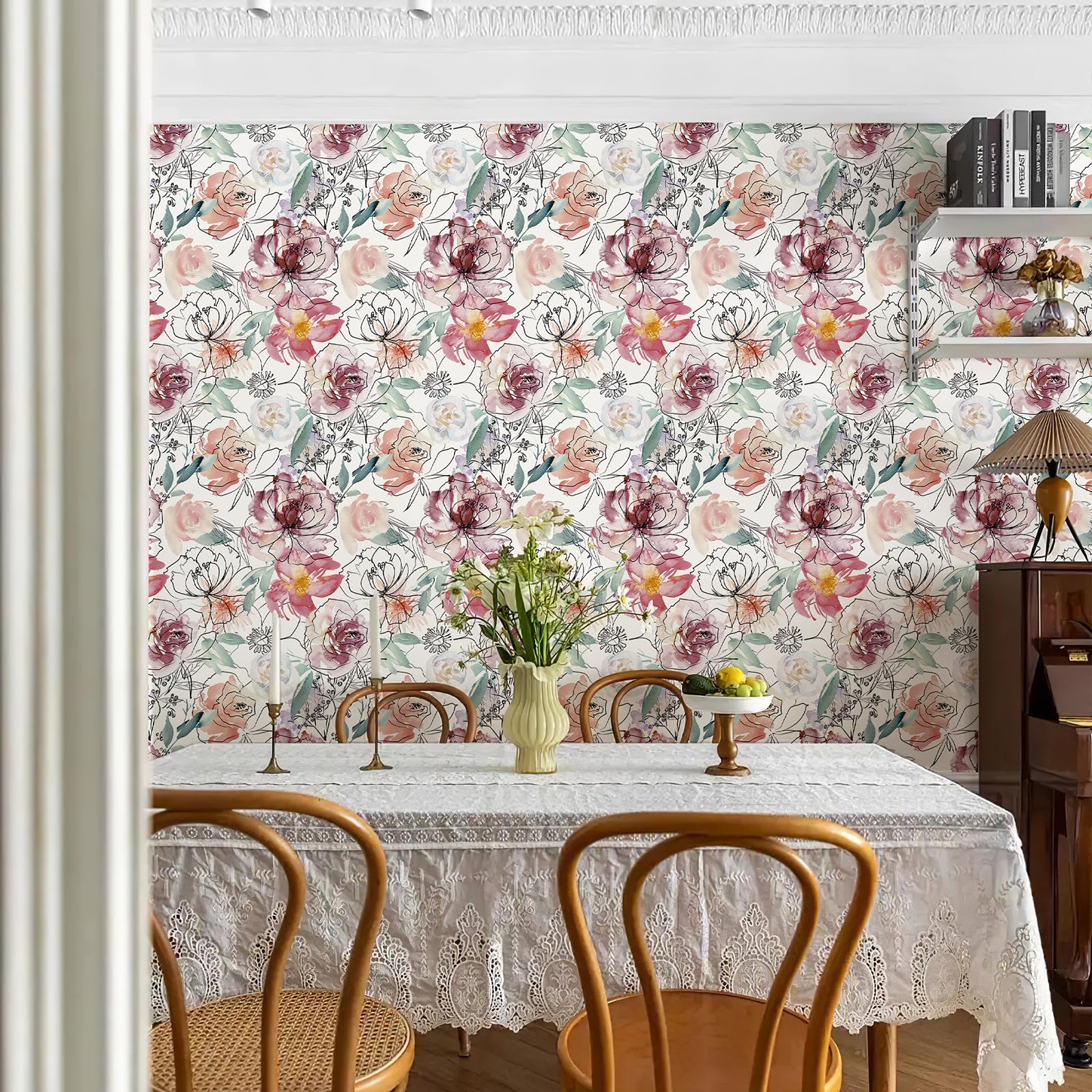 Snapklik.com : JiffDiff Floral Peel And Stick Wallpaper Pink Peony Wall ...