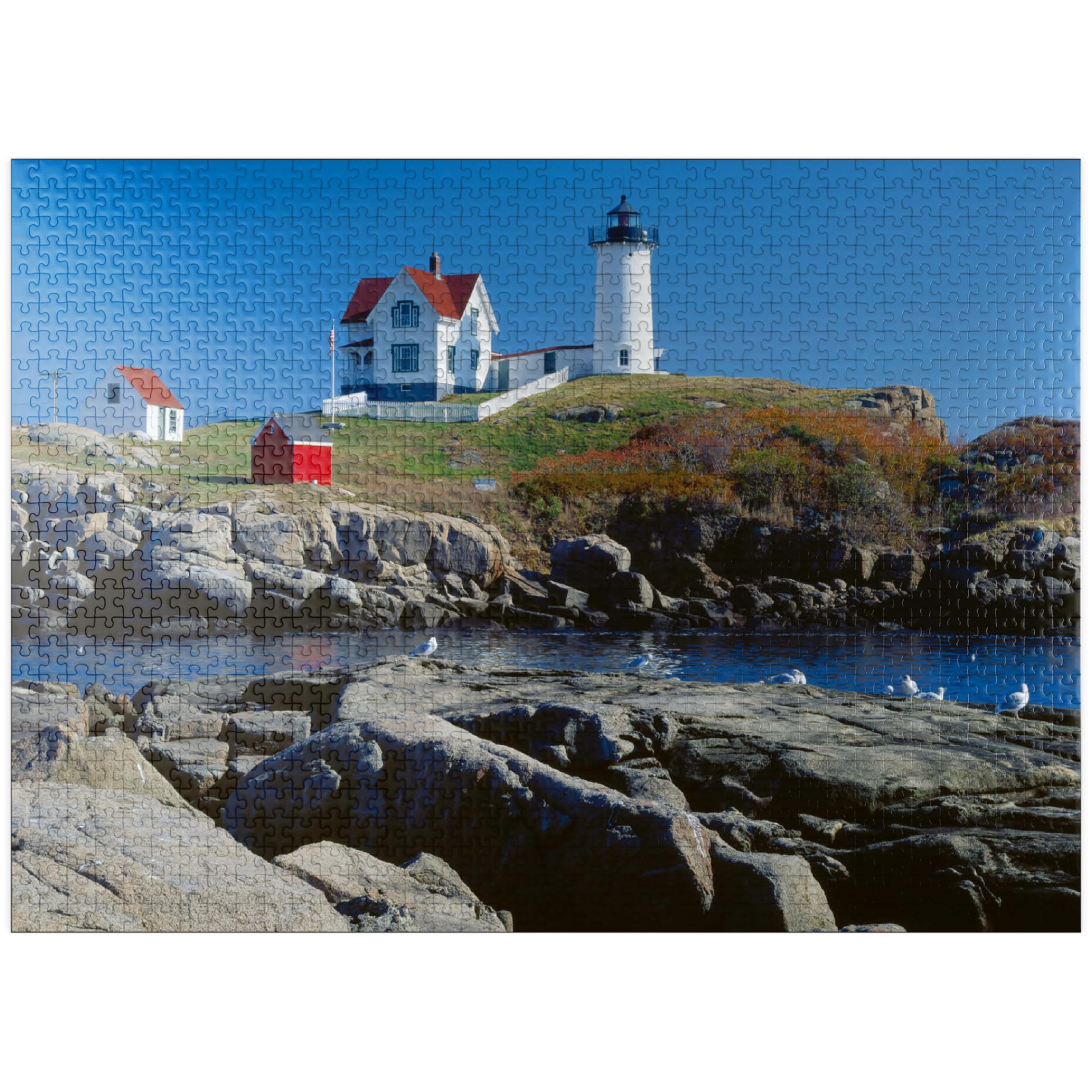 MyPuzzle Nubble Lighthouse at Cape Neddick, York Beach, Maine, USA – Puzzle de 1000 pièces de qualité supérieure pour adultes