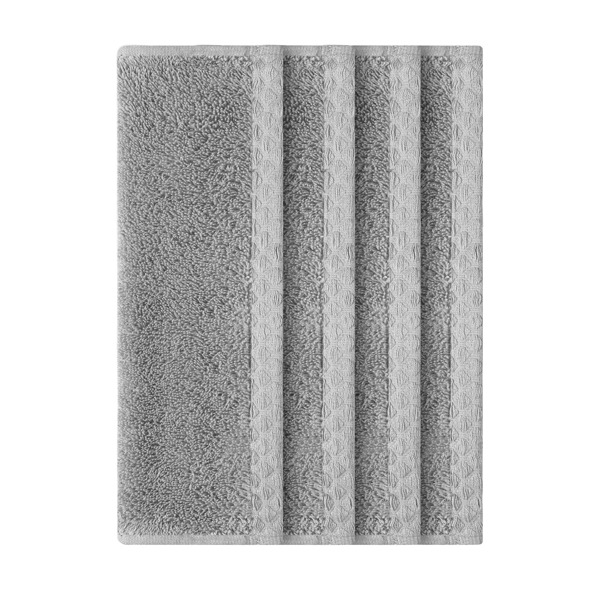 Kinton CraftsPosh Cotton Washcloth Pack of 4-30x30cm-650 GSM) Multipurpose Dish Cloths|Versatile Use For Kitchen|Car|Furniture|Glass|Wooden Floor|Cleaning Cloth|Breathable|Ultra Soft- Silver