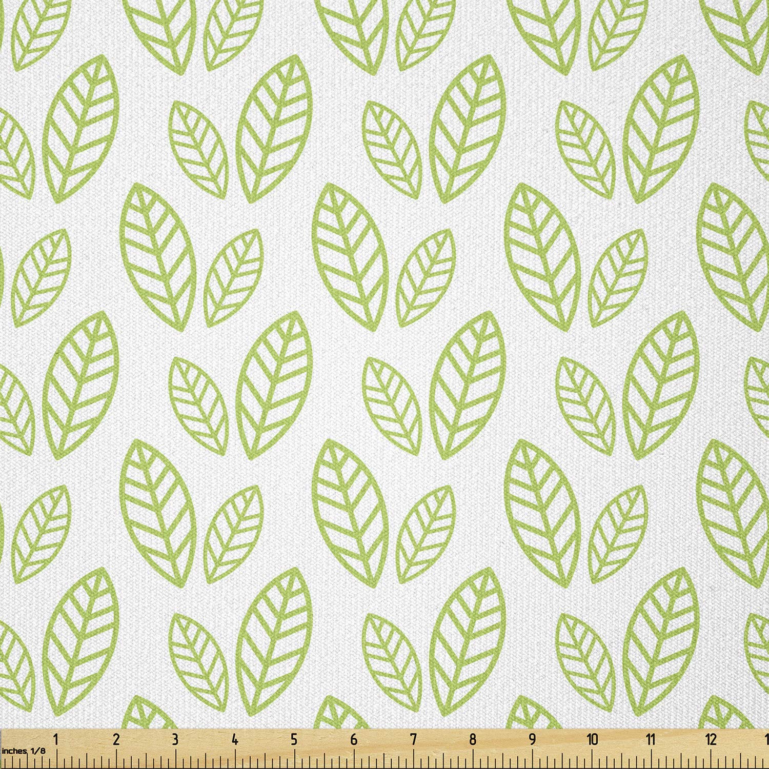 Ambesonne Green Leaf Fabric by The Yard, Simple Botanical Pattern with Abstract Leaves Ecology Environment Theme, Stretch Knit Fabric for Clothing Sewing and Arts Crafts, 2 Yards, Apple Green White
