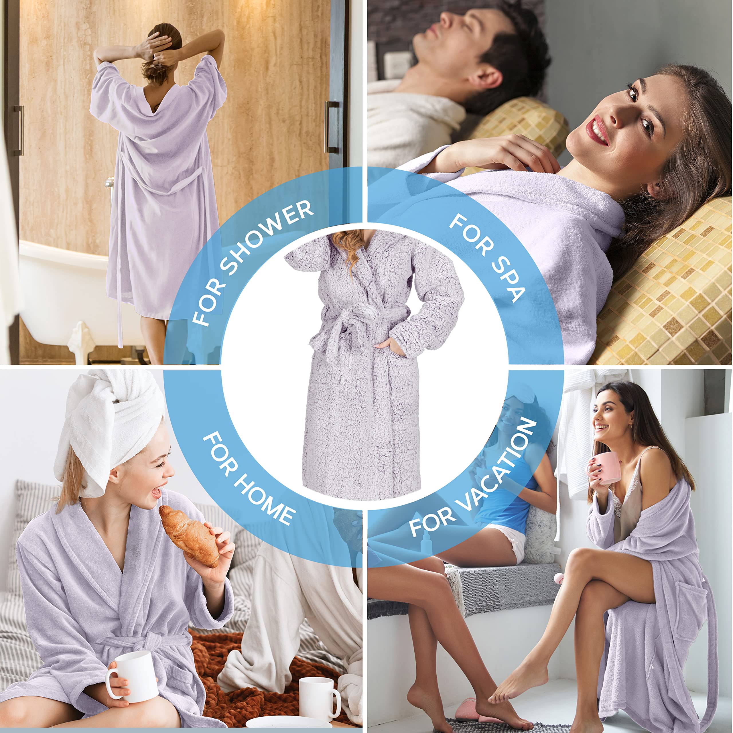 MONHOUSE Womens Bath Robe - Premium Super Soft & Cosy Long Bathrobe - Ladies Thick Flannel Luxury Housecoat - Shearling Spa Gown for Her - Dark Purple Shealing UK 20-22