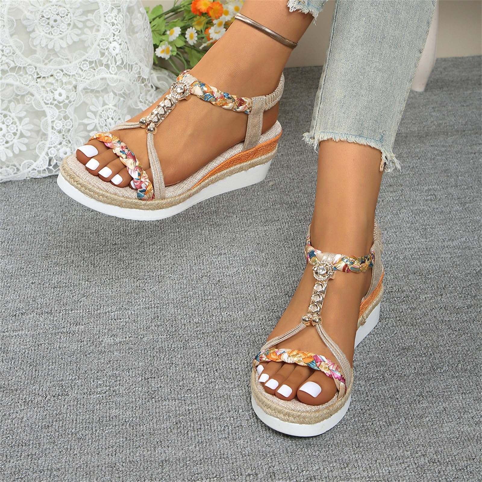 Generico Sandalidonna Estive Eleganti Estivi Con Zeppa Da Donna Traspiranti Antiscivolo Punta Comodi Sandali Semi-Rimorchio Scarpe Donna Ortopediche Aperte Ortopedici Comfort 36 Sandalo Oro 39