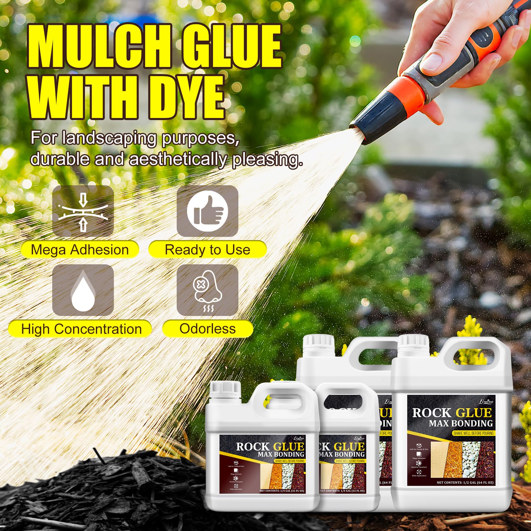 Liant à gravier avec couleur – Kit de couleur 3 en 1 (transparent, noir, marron), colle à paillage pour paysages de gravier, colle à gravier extra forte pour l'extérieur pour chemins, jardin, terrasse
