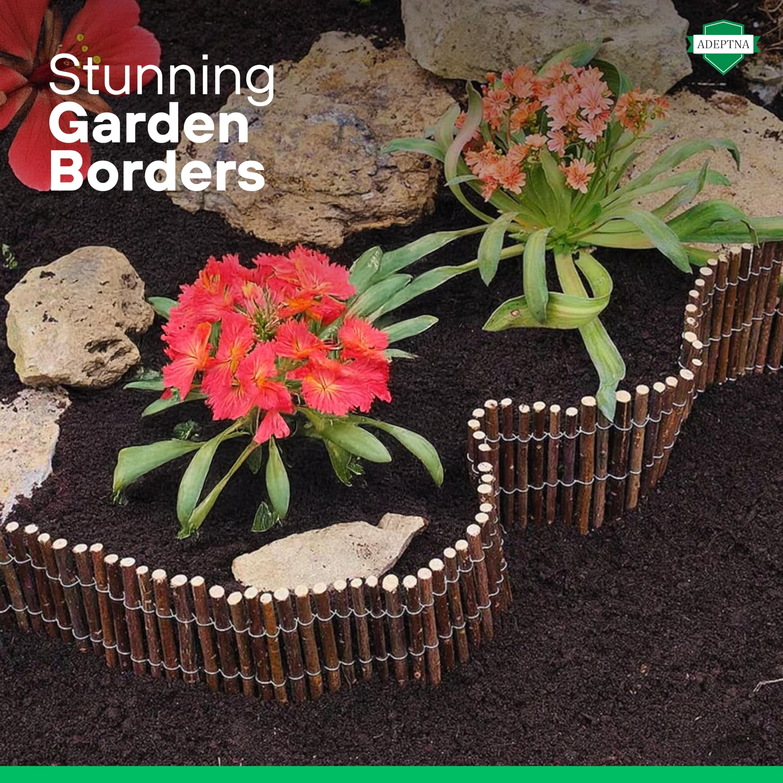 ADEPTNA Willow Wooden Edging – 2M x 20cm Garden Border Fence | Flexible, Weather-Resistant Lawn Edging for Garden, Flower Beds, Patios & Walkways — view 3