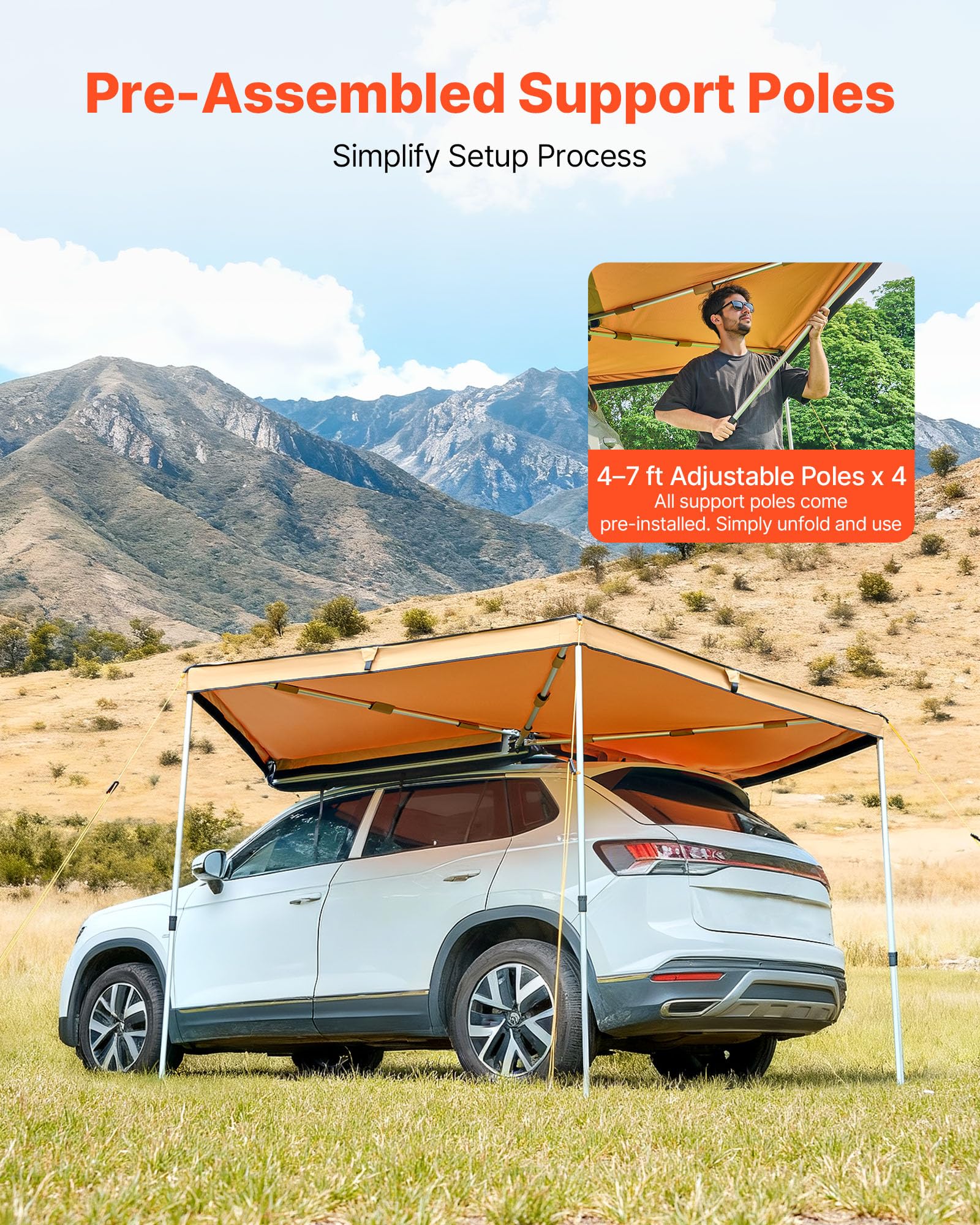 VEVOR Auvent 270 Degrés 3,19x2,10 m Auvent Voiture Latéral Rétractable Abri Autoportant Toutes Saisons Imperméable UV50+ pour Véhicule SUV Fourgonnettes Camionnettes Camping, avec Sac de Rangement