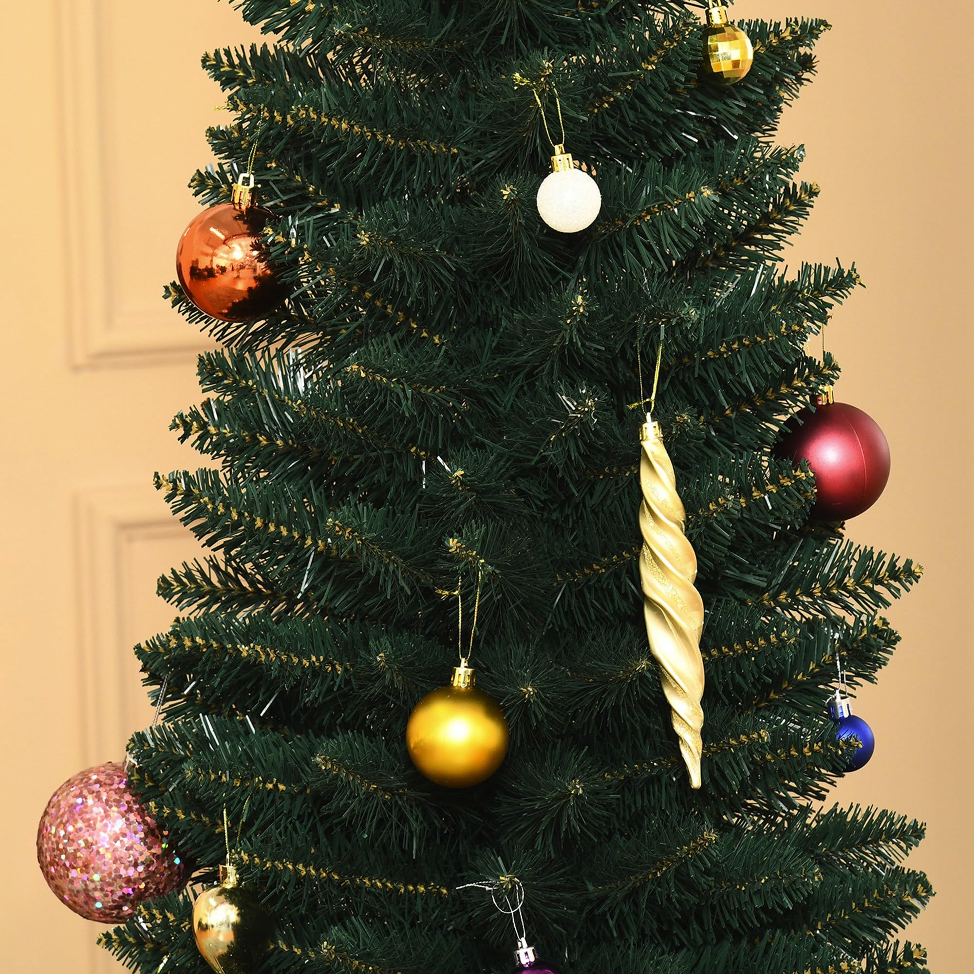 HOMCOM Árbol de Navidad Estrecho 180 cm, Árbol de Navidad Artificial con 380 Ramas, Base Plegable y Soporte Metálico, Fácil Montaje, para Salón, Interior, Verde