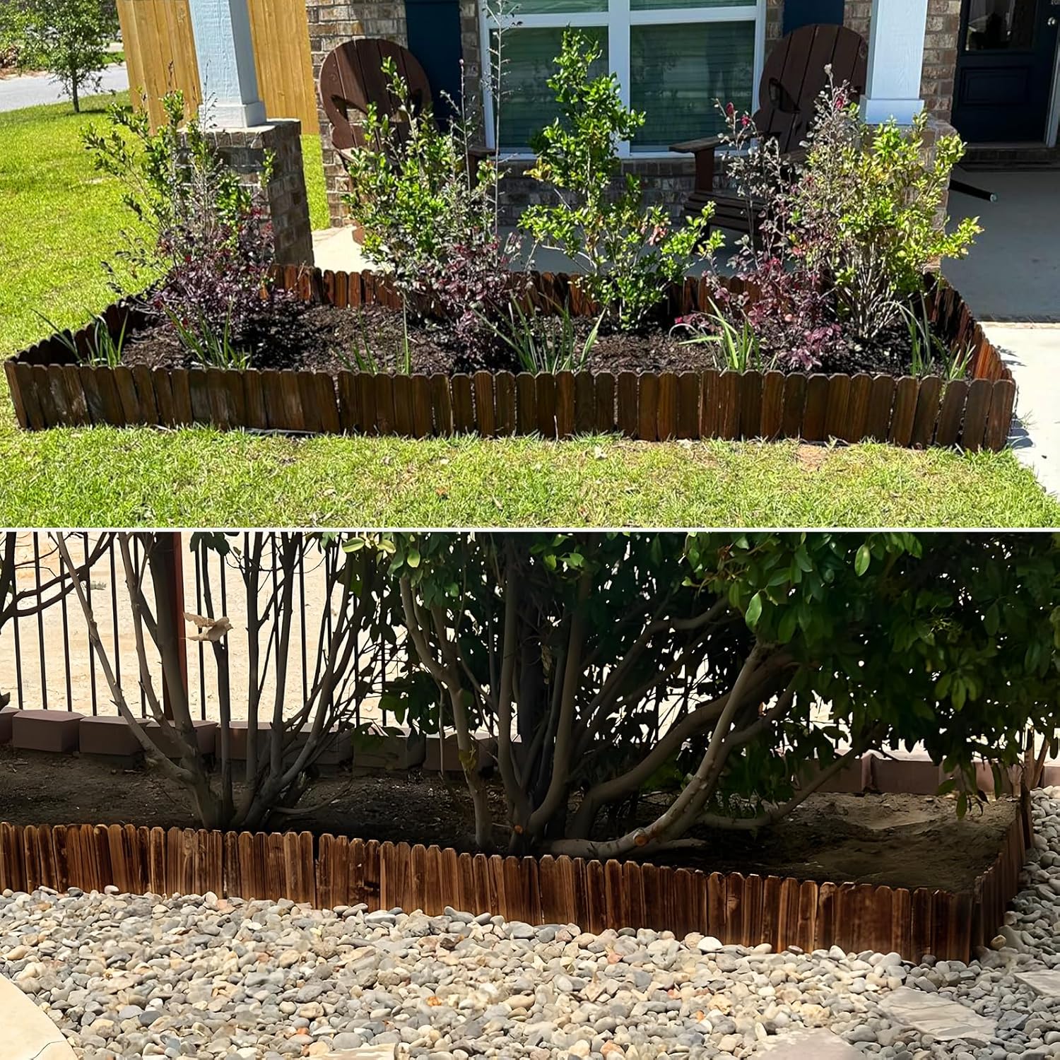 Mulctun Wood Garden Edging - 11.8" H X 47" L Sturdy Wooden Landscape Edging, Natural Flower Bed Edging Borders, Decorative Wooden Garden Fence for Yard Flower Bed Lawns Pathway Tree (4 Packs)
