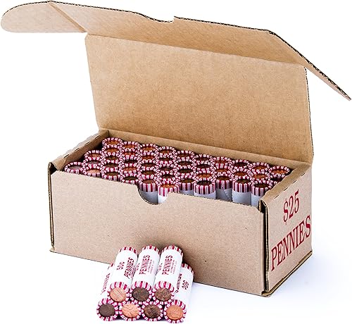 Caja de almacenamiento Penny roja con capacidad para 50 rollos de monedas envueltos, 10 cajas