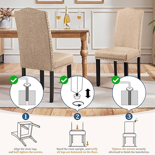 Miniatura 7 de Yaheetech Sillas de comedor tapizadas Parsons con patas de madera de goma y ribete de cabeza de clavo, sillas laterales de tela para comedor, cocina